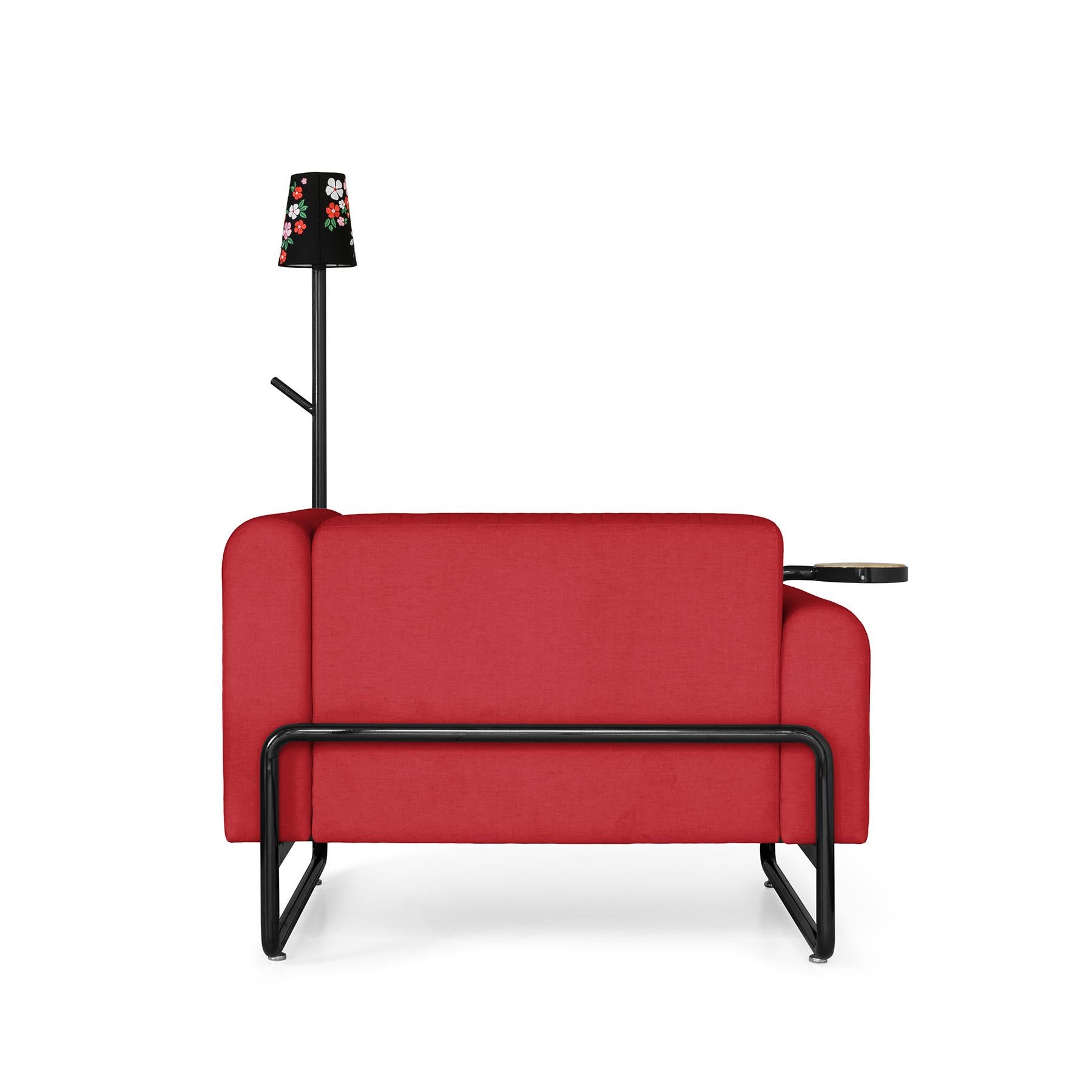 Quilted Red PK8 Armchair, Seat & Lamp Hybrid, Handmade Metal Structure by Paulo Kobylka For Sale