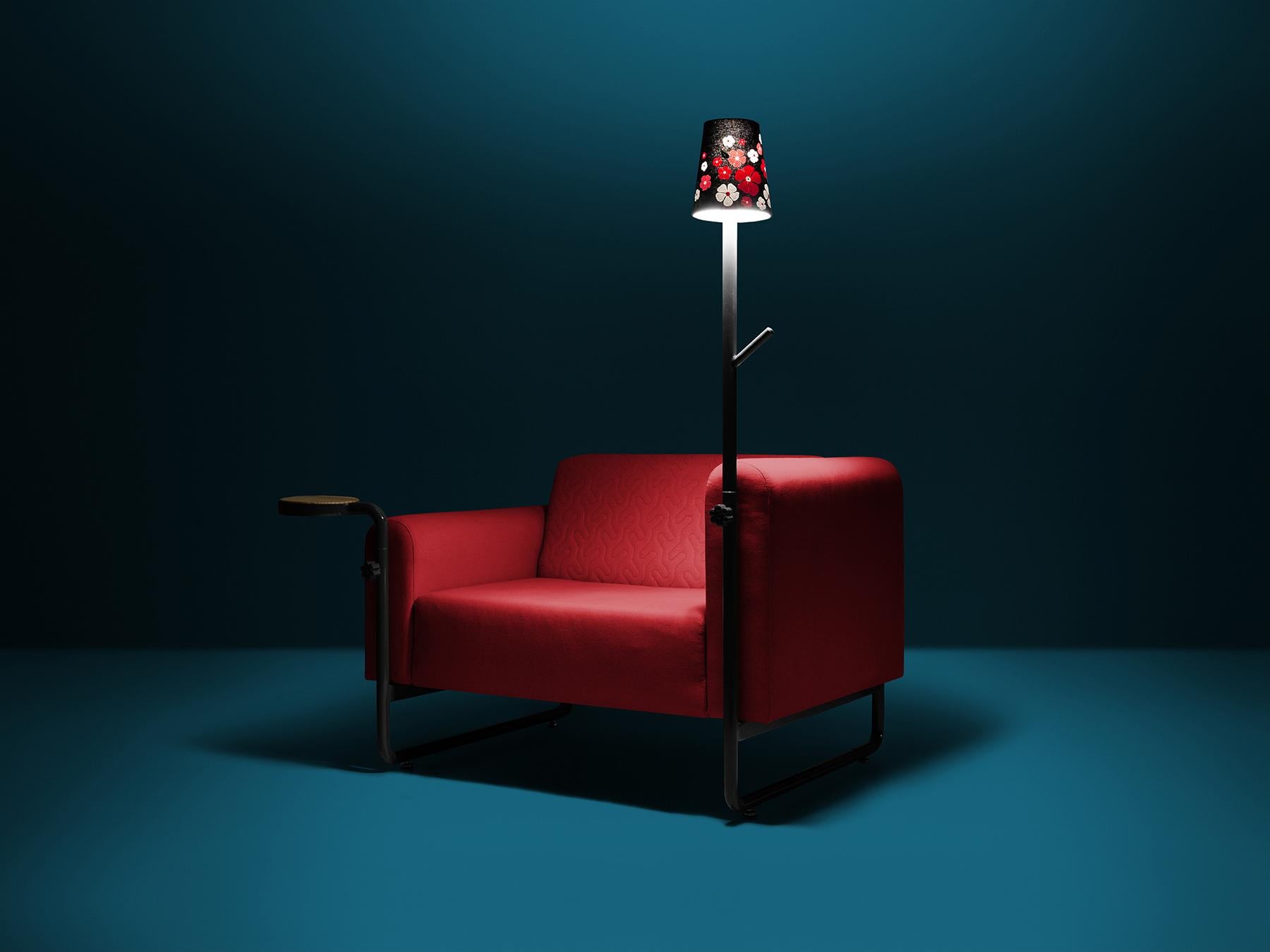 Fabric Red PK8 Armchair, Seat & Lamp Hybrid, Handmade Metal Structure by Paulo Kobylka For Sale
