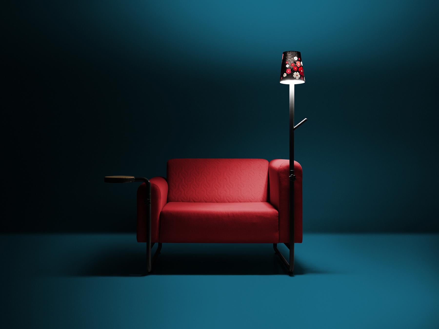 Red PK8 Armchair, Seat & Lamp Hybrid, Handmade Metal Structure by Paulo Kobylka For Sale 1