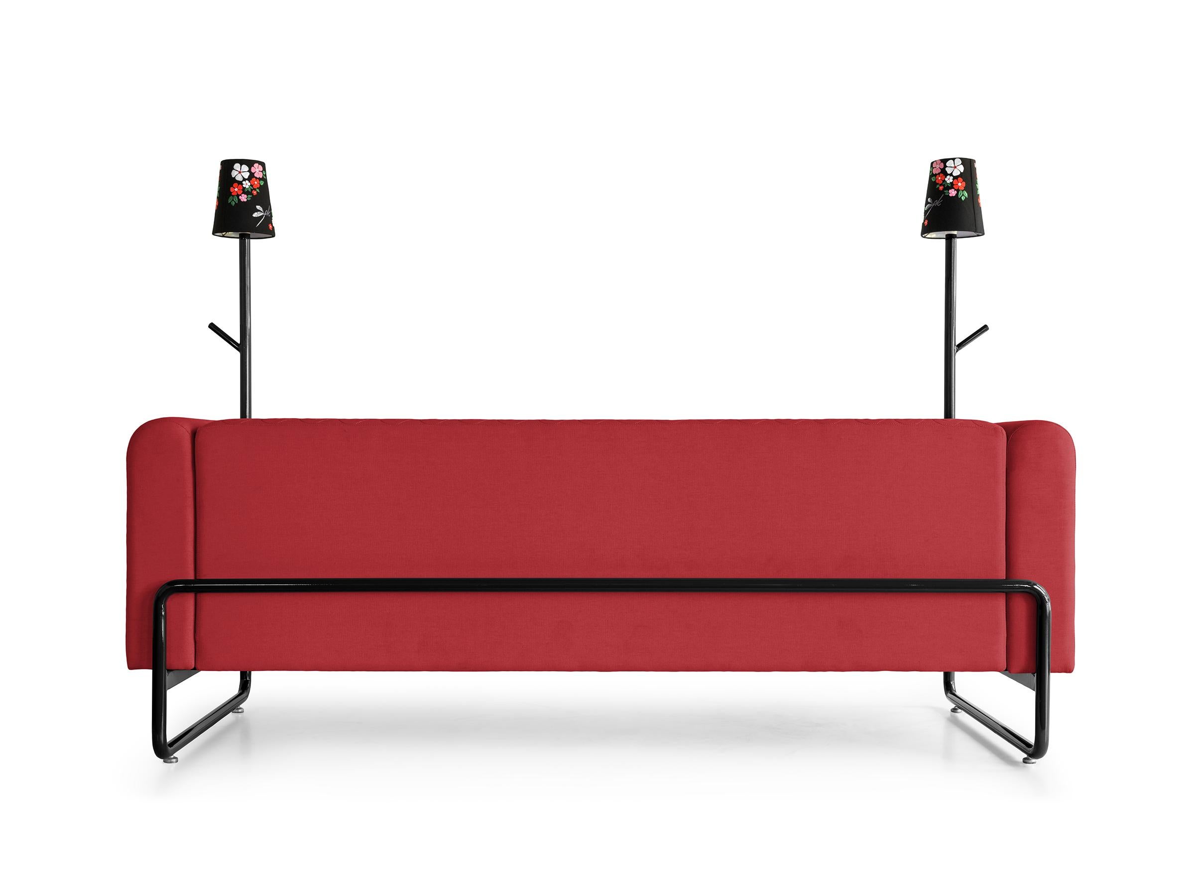 Brazilian Red PK9 Sofa, Seat & Lamp Hybrid, Handmade Metal Structure by Paulo Kobylka For Sale