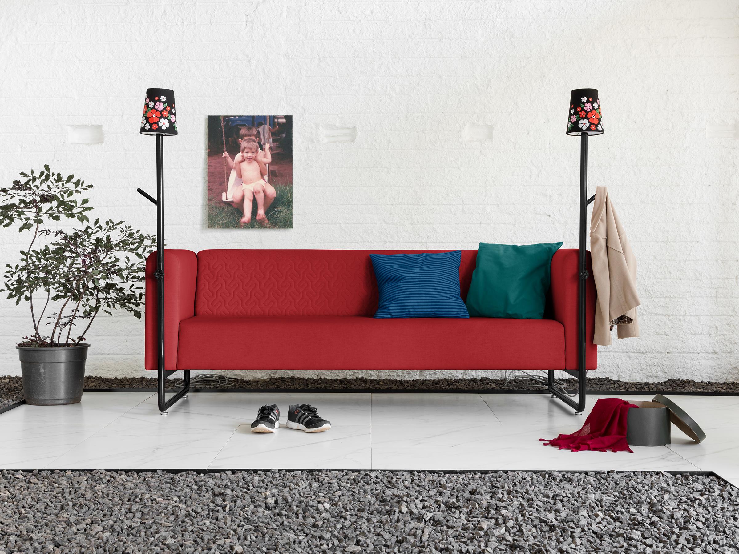 Quilted Red PK9 Sofa, Seat & Lamp Hybrid, Handmade Metal Structure by Paulo Kobylka For Sale