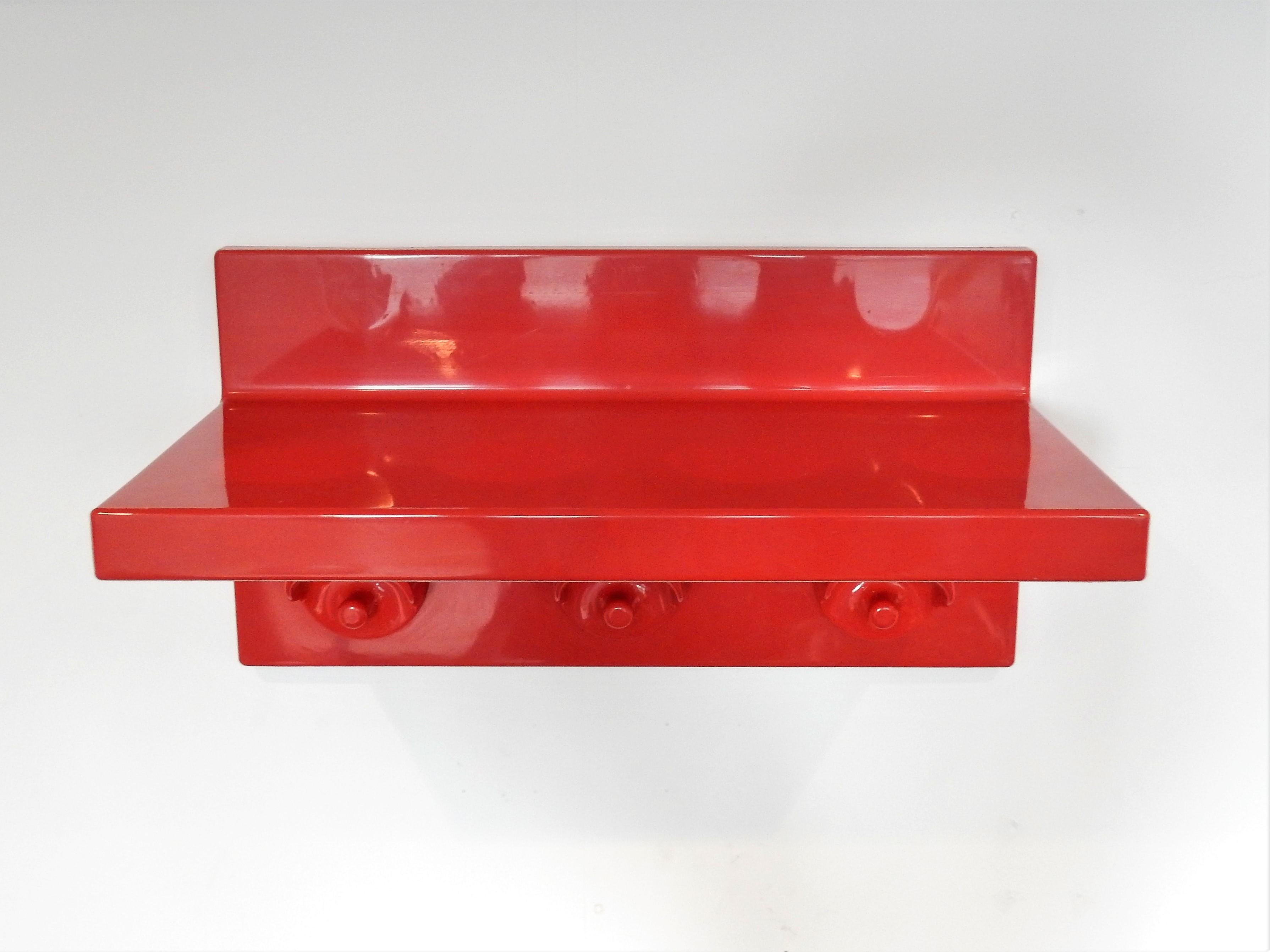 Mid-Century Modern Red Plastic Coat Rack with Hat Shelf by Olaf von Bohr for Kartell, Italy, 1970s