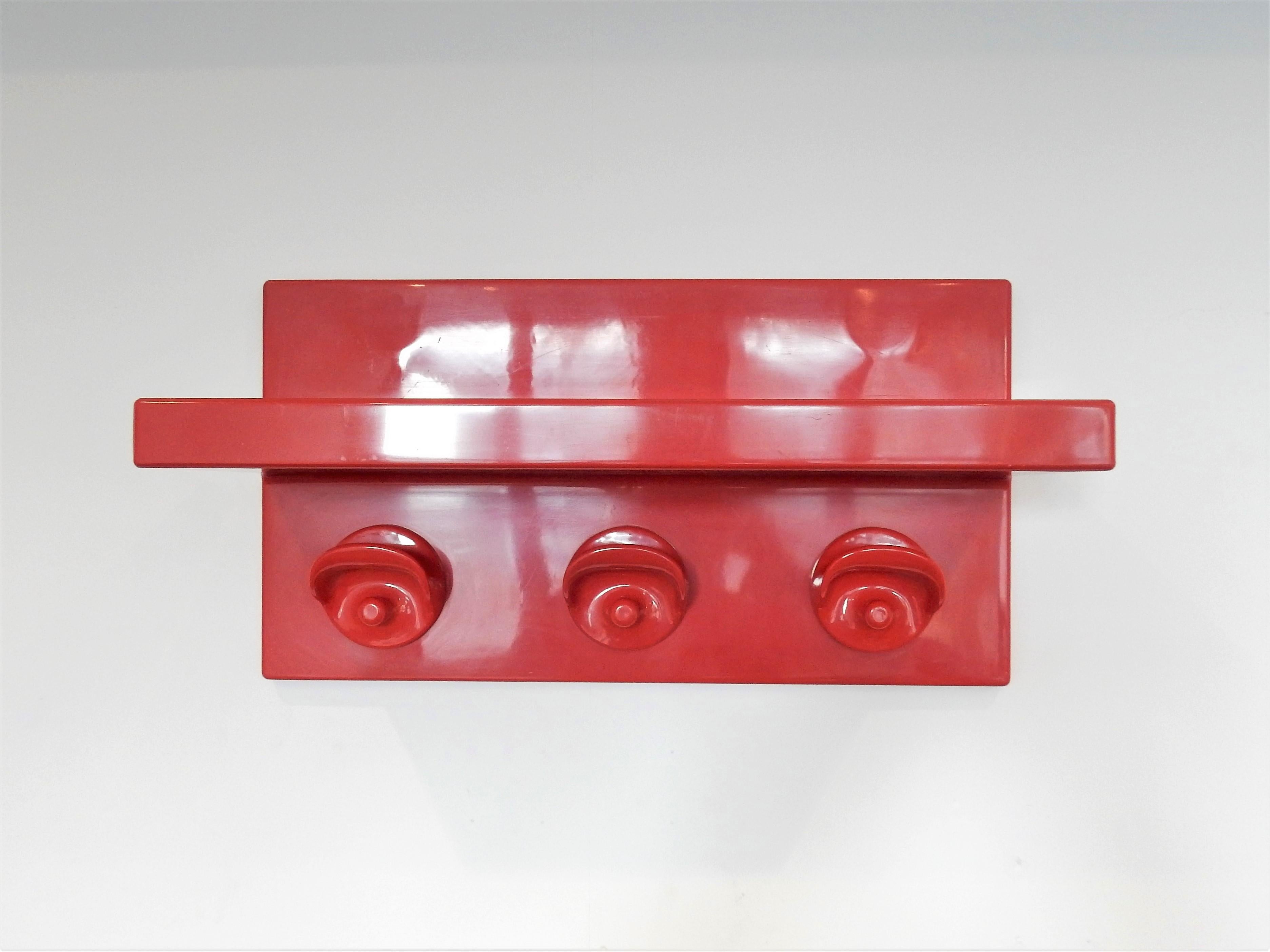 Red Plastic Coat Rack with Hat Shelf by Olaf von Bohr for Kartell, Italy, 1970s 1