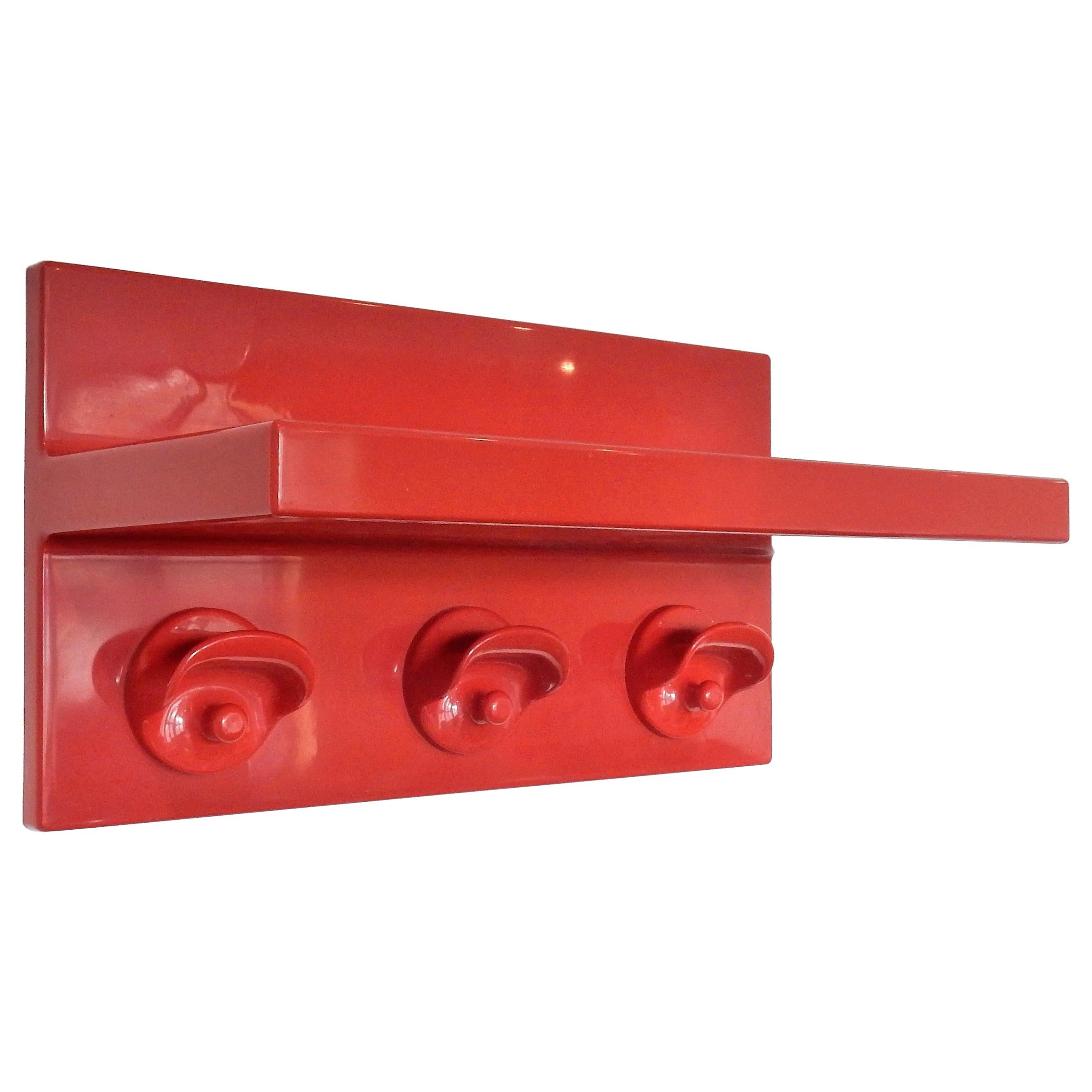 Red Plastic Coat Rack with Hat Shelf by Olaf von Bohr for Kartell, Italy, 1970s