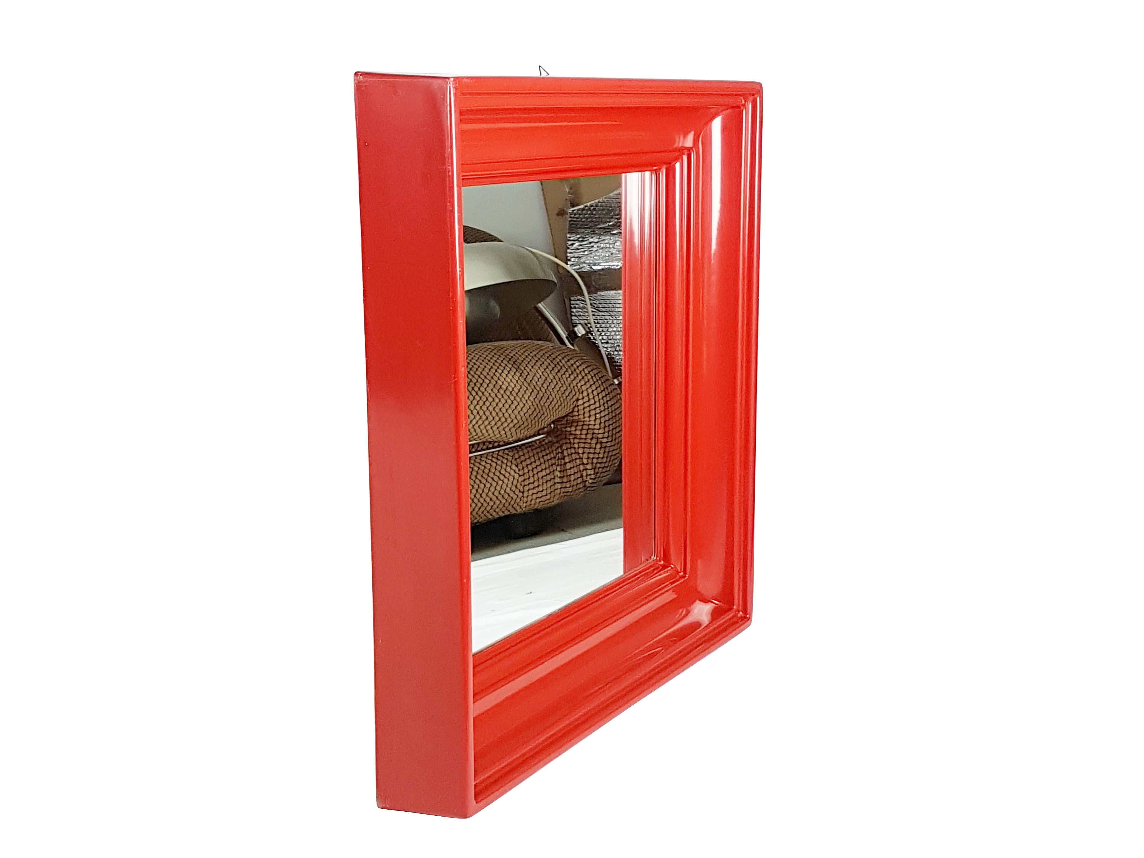 Red Plastic Square 1970s Wall Mirror with Classic Shape Frame 2