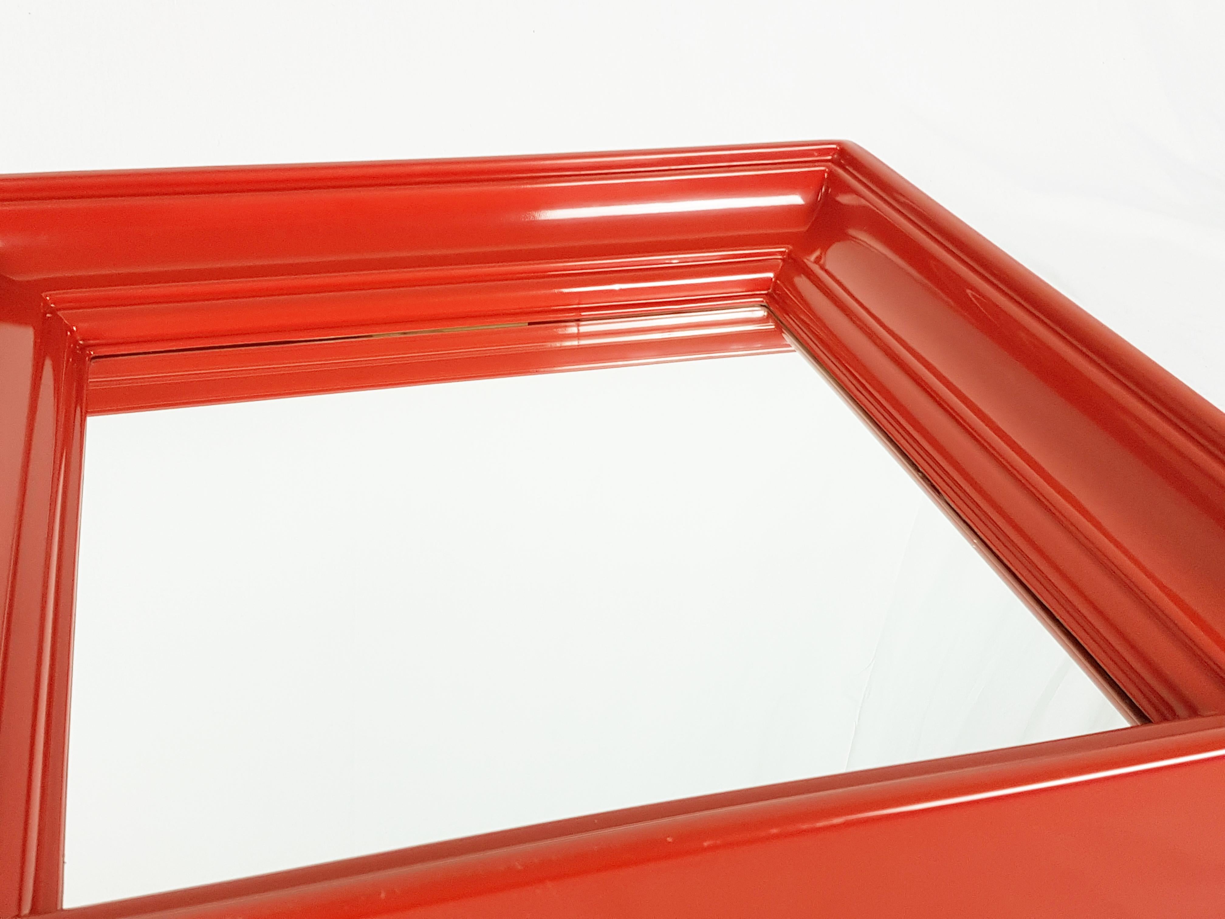 Space Age Red Plastic Square 1970s Wall Mirror with Classic Shape Frame