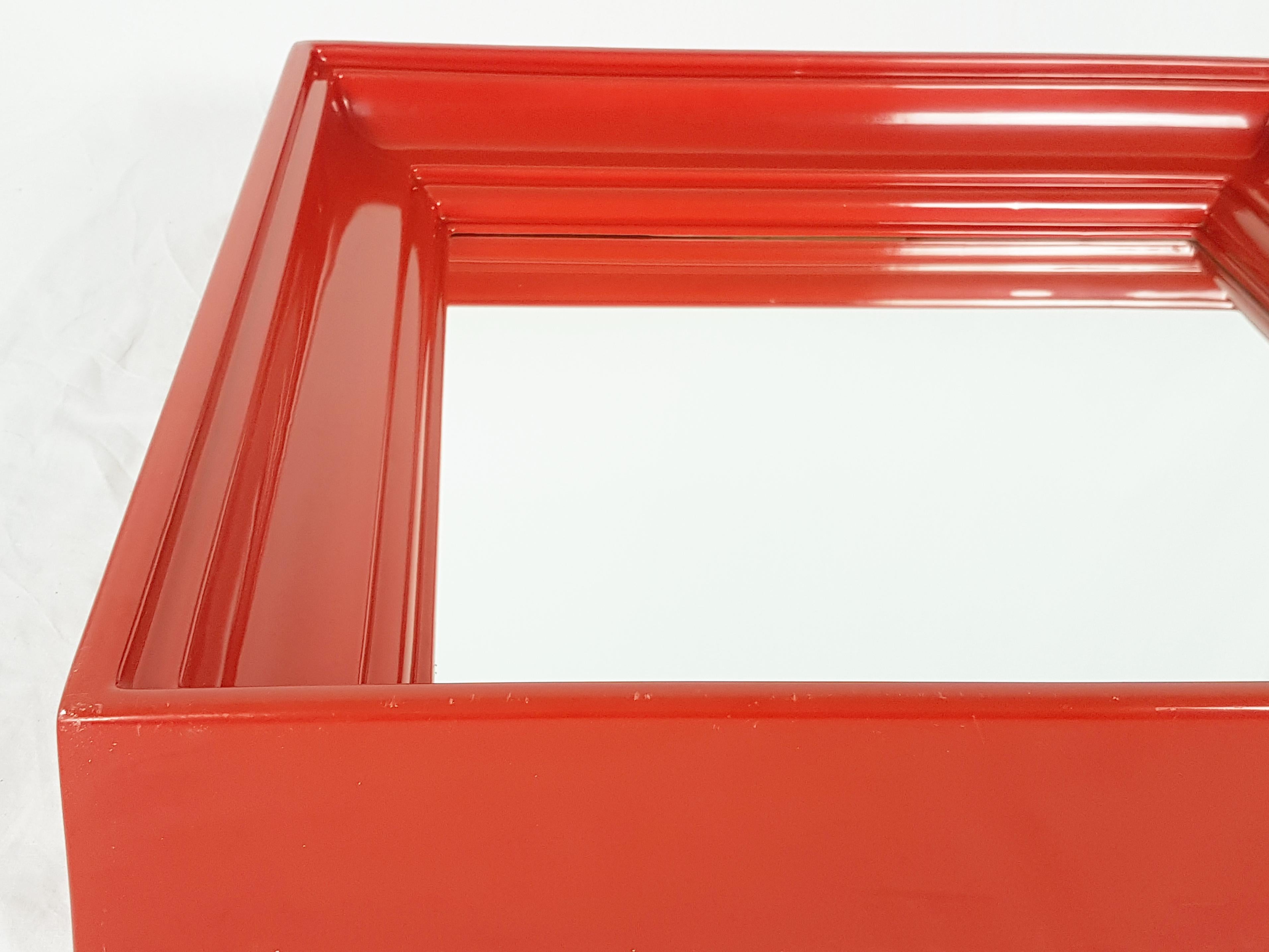 Italian Red Plastic Square 1970s Wall Mirror with Classic Shape Frame