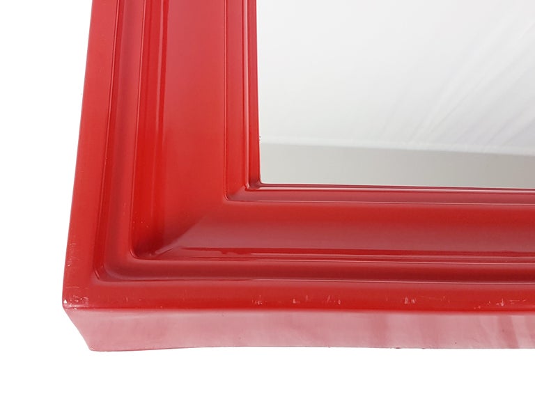 Red Plastic Square 1970s Wall Mirror, Red Wall Mirror