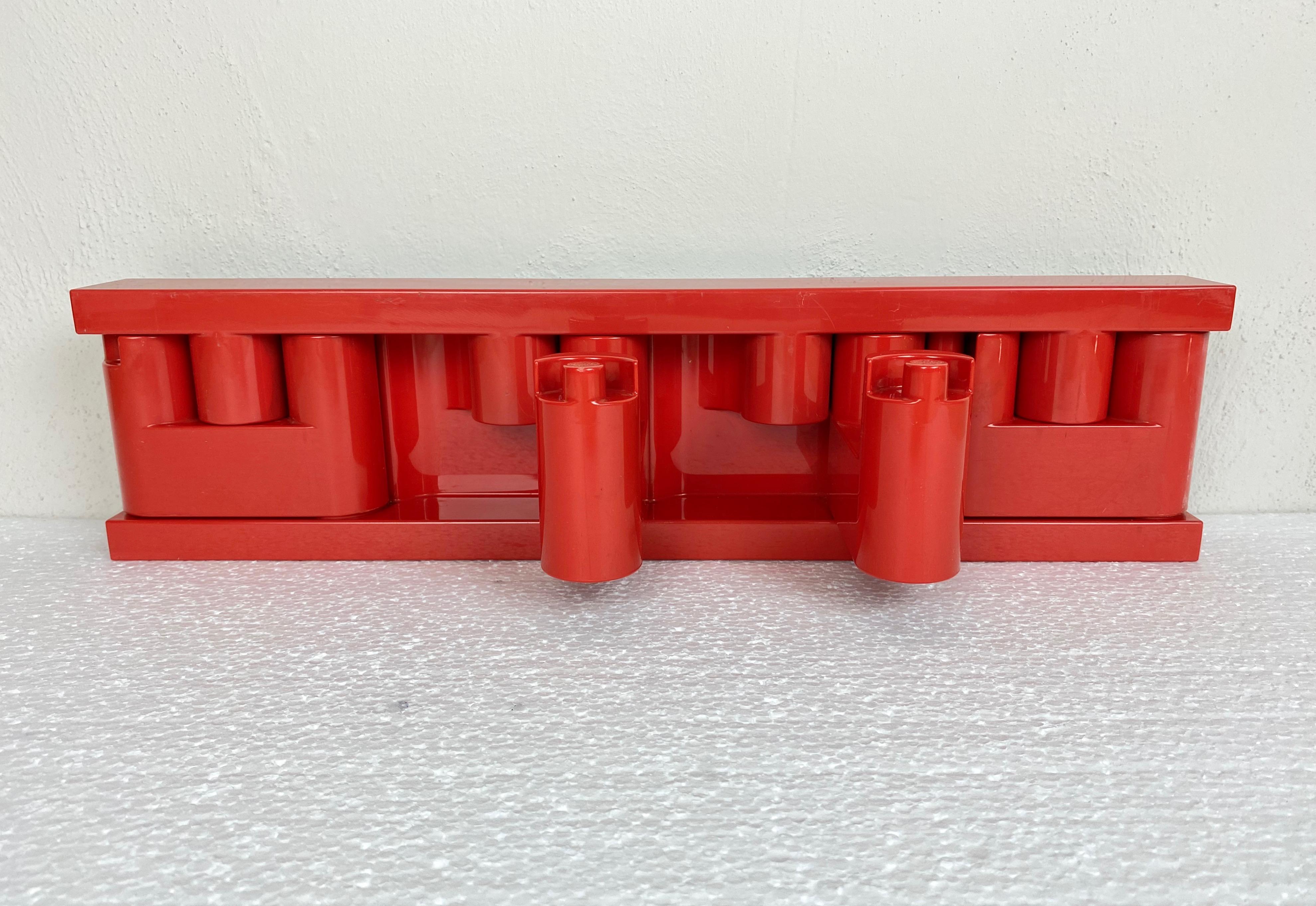 Red Plastic Wall Hook Coat Rack 