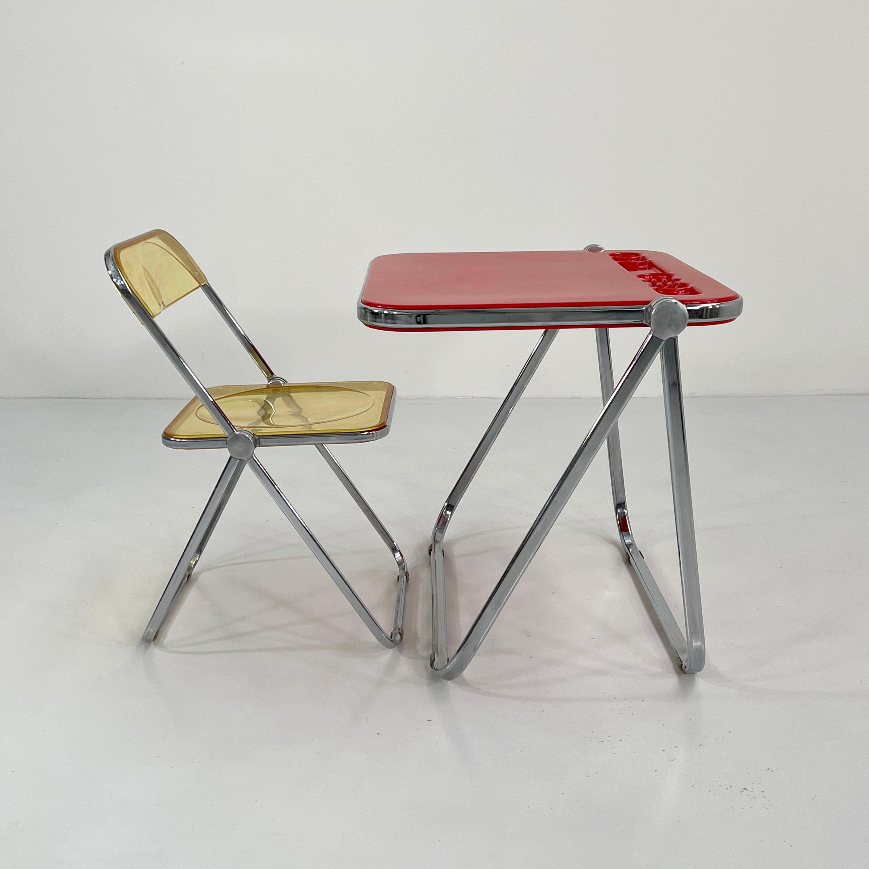 Aluminum Red Platone Folding Desk by Giancarlo Piretti for Anonima Castelli, 1970s