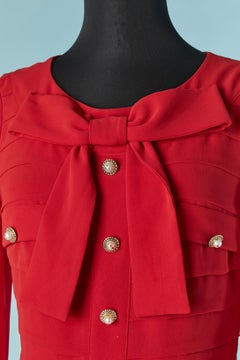 Red pleated cocktail dress with bow Edward Achour