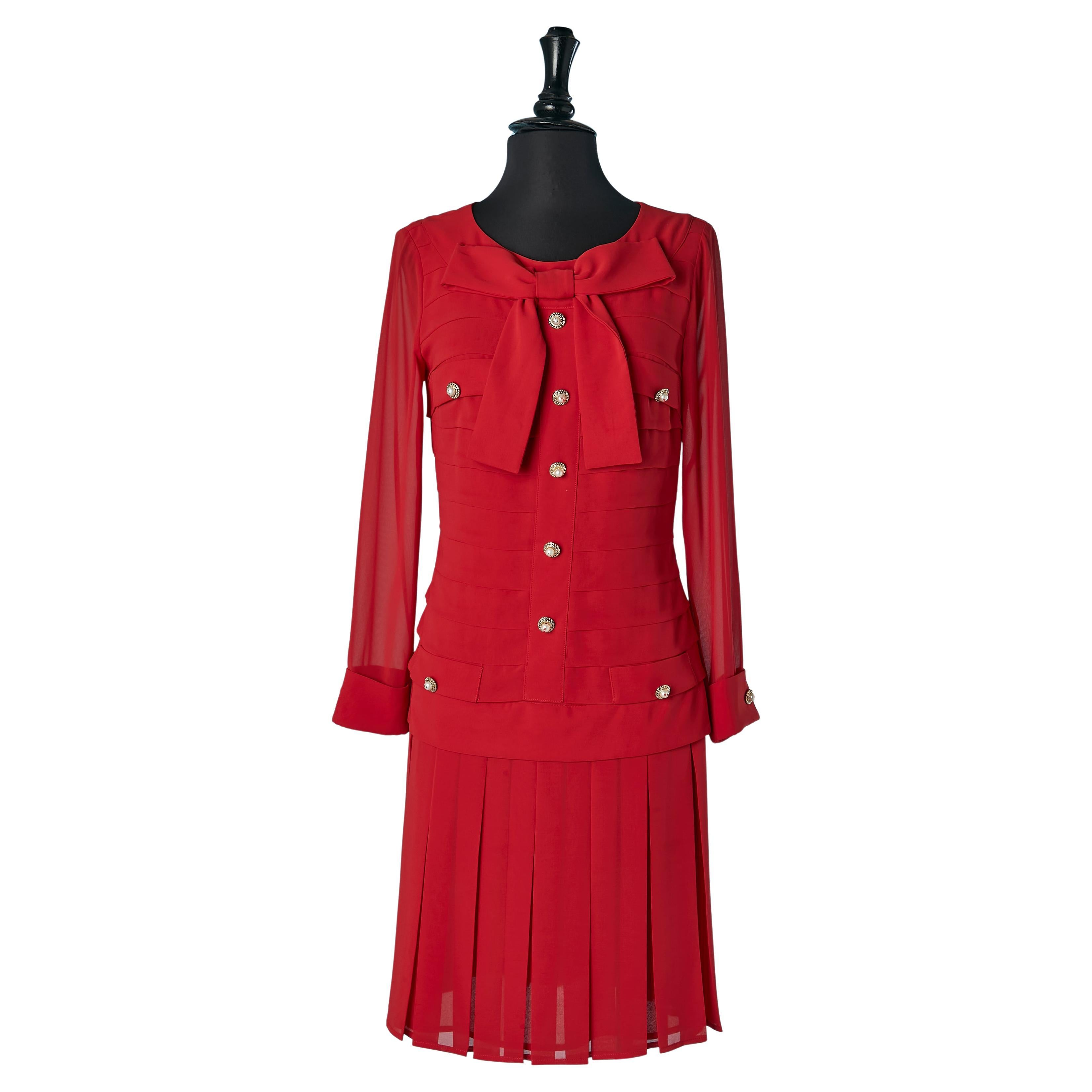 Robe de cocktail plissée rouge avec nœud Edward Achour