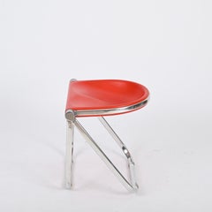 Red "Pluff" Italian Folding Stool Chair by G. Piretti for Anonima Castelli, 1960