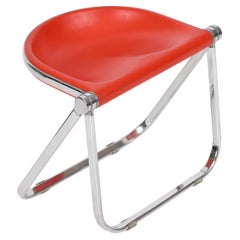 Red "Pluff" Italian Folding Stool Chair by G. Piretti for Anonima Castelli, 1960