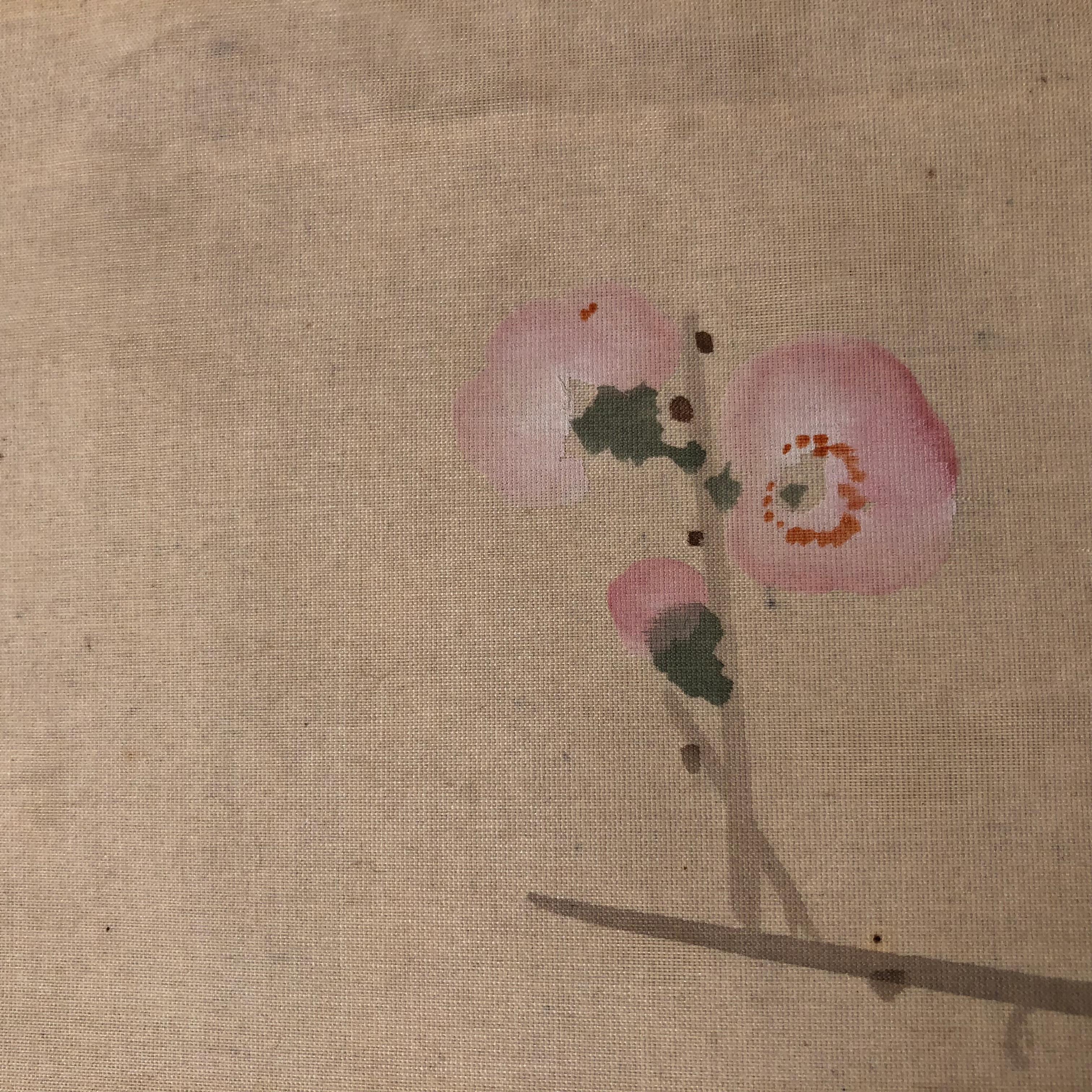 Red Plum Nightingale Japanese Antique Hand Painted Silk Scroll, Taisho Period 3