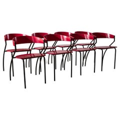 Red Plywood and Curved Metal Frame Chair