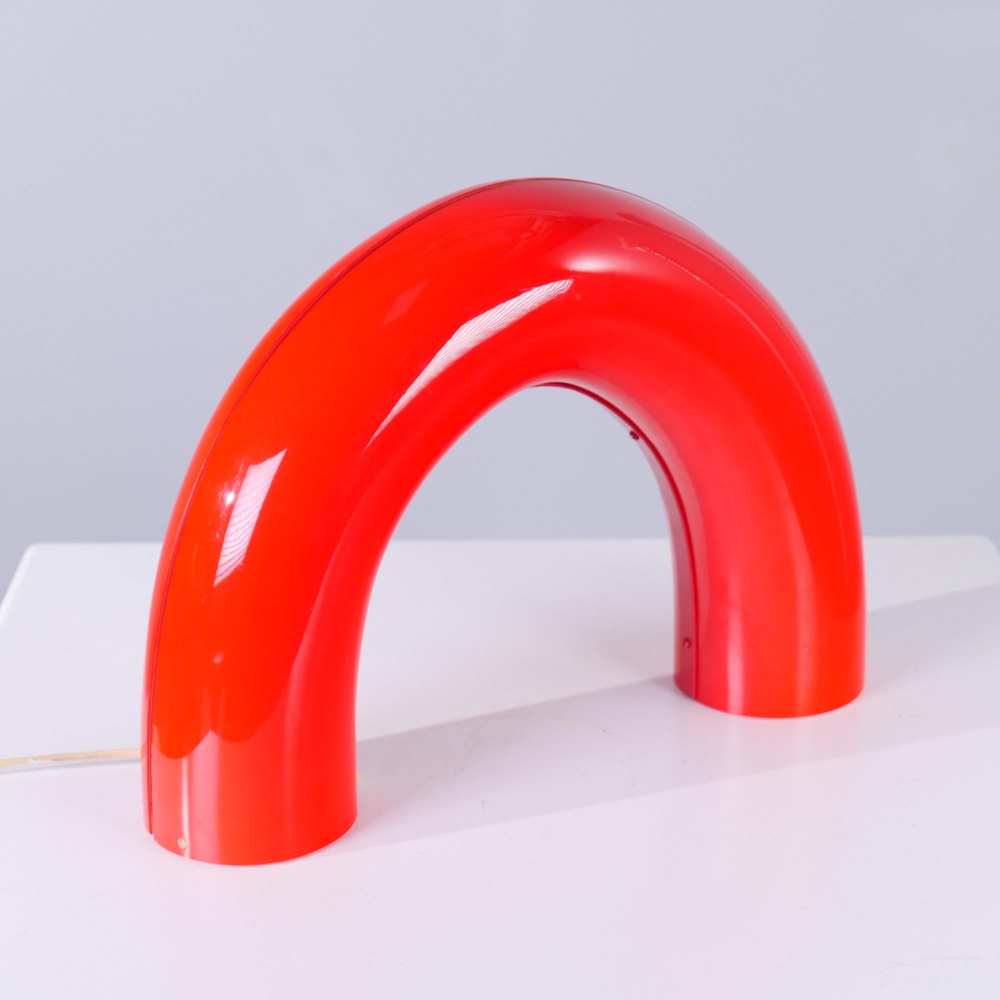 Swiss red pop art bow ring table lamp by Temde For Sale