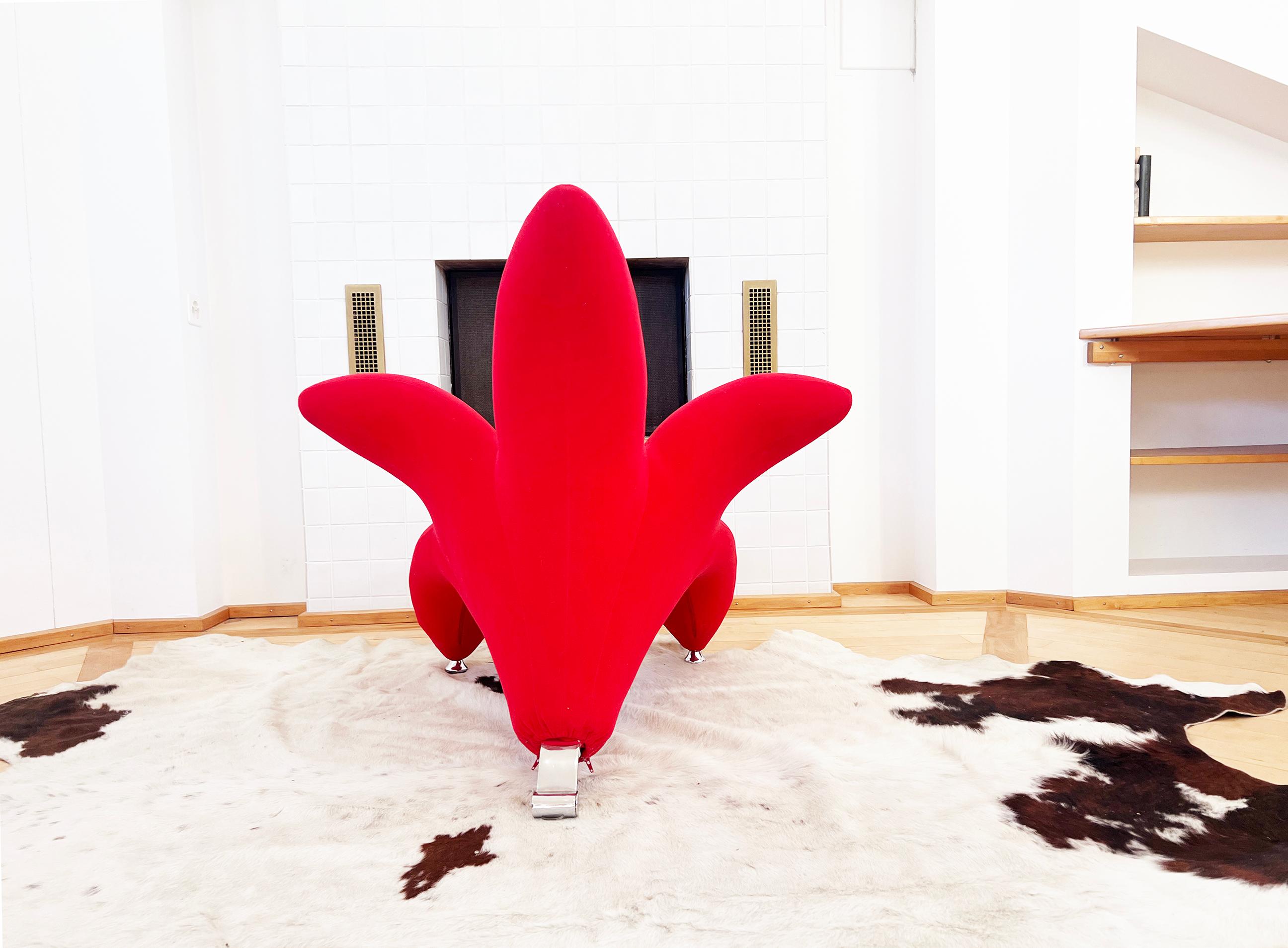 Metal Red Post Modern 90s Getsuen Lily Flower Chair Designed by Masonaria Umeda Edra