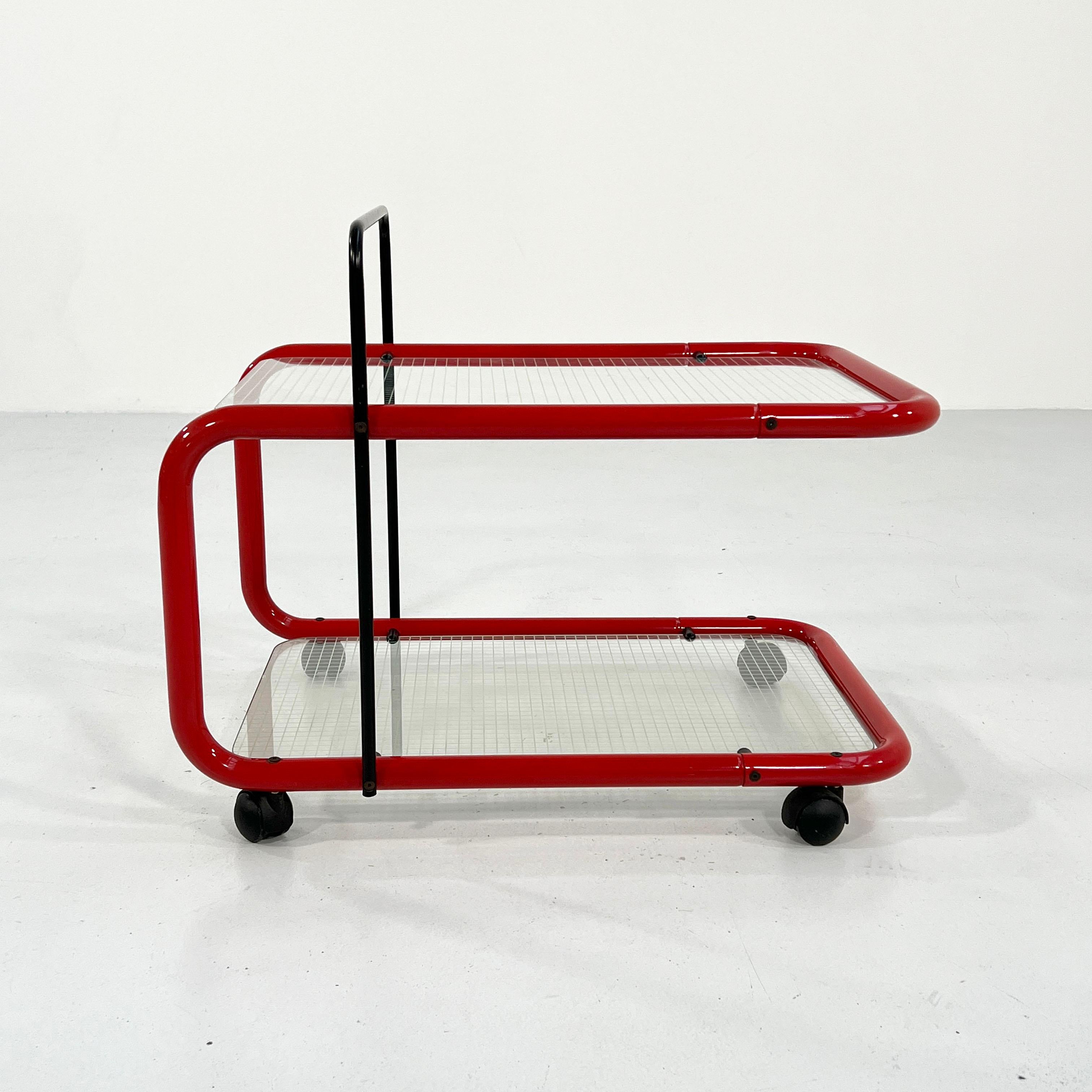 Late 20th Century Red Postmodern Side Table/Trolley with Quaderna Pattern, 1980s