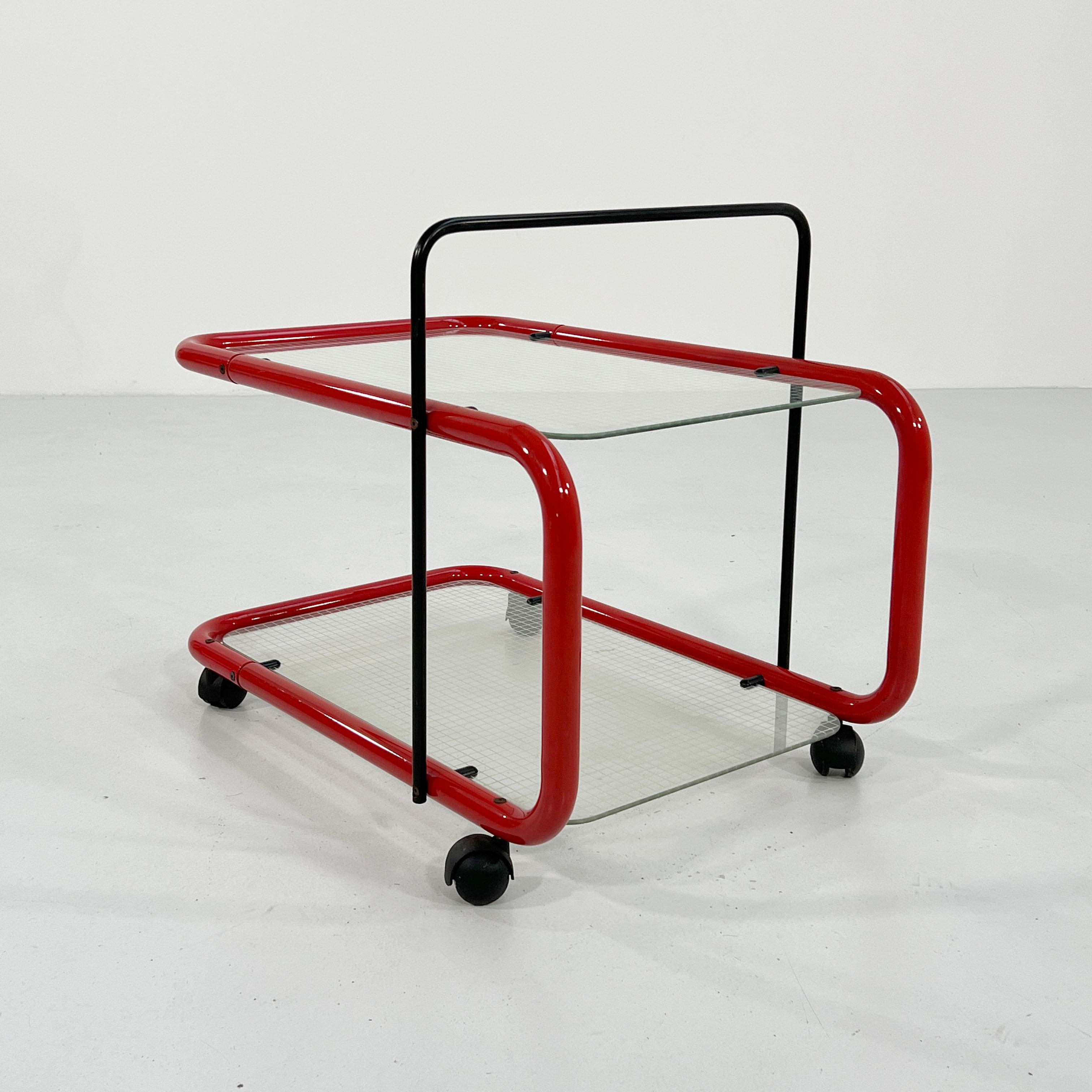 Metal Red Postmodern Side Table/Trolley with Quaderna Pattern, 1980s