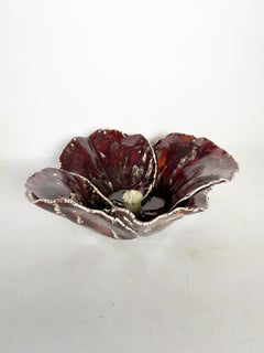 Vase en poterie rouge en forme de chou-fleur, France, 1970