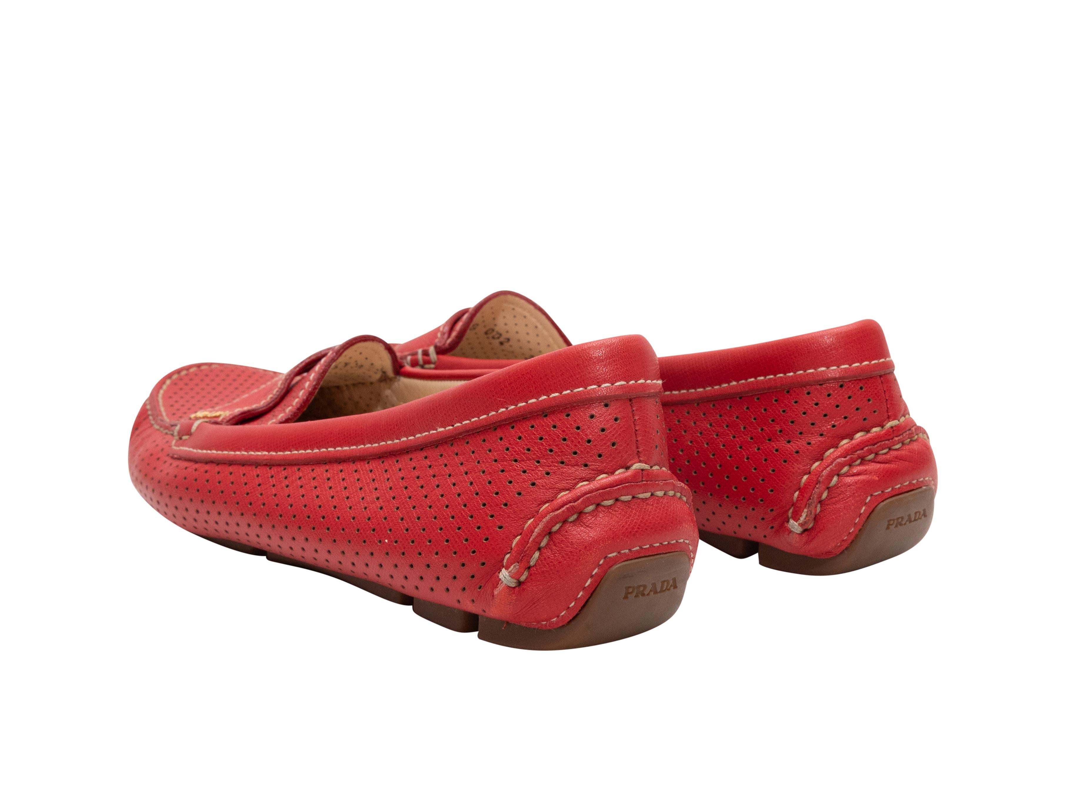 Women's Red Prada Perforated Leather Driving Loafers Size 37.5 For Sale