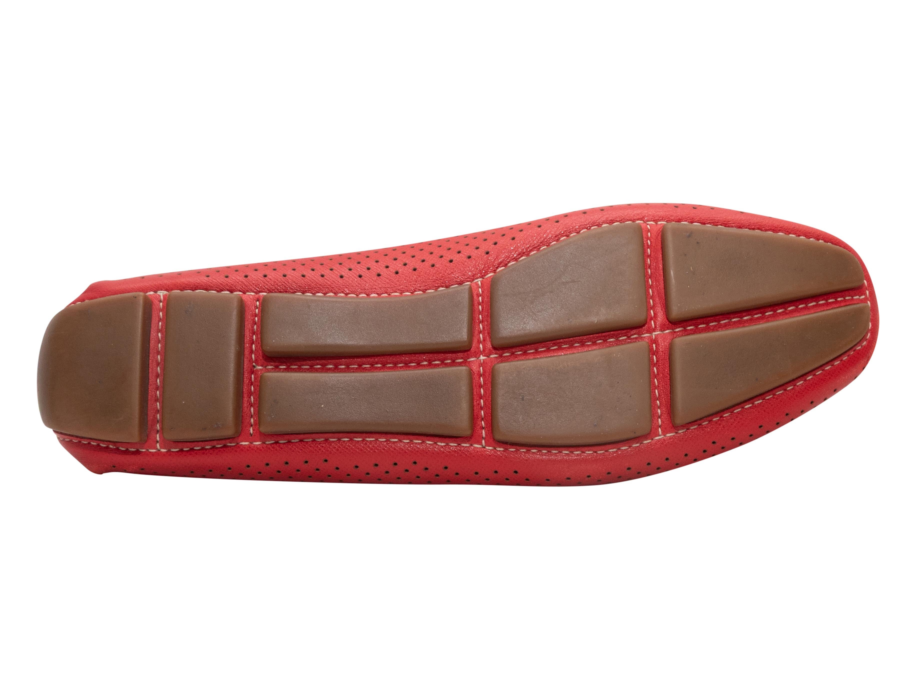 Red Prada Perforated Leather Driving Loafers Size 37.5 For Sale 1