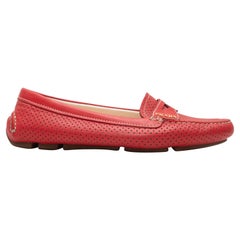 Red Prada Perforated Leather Driving Loafers Size 37.5