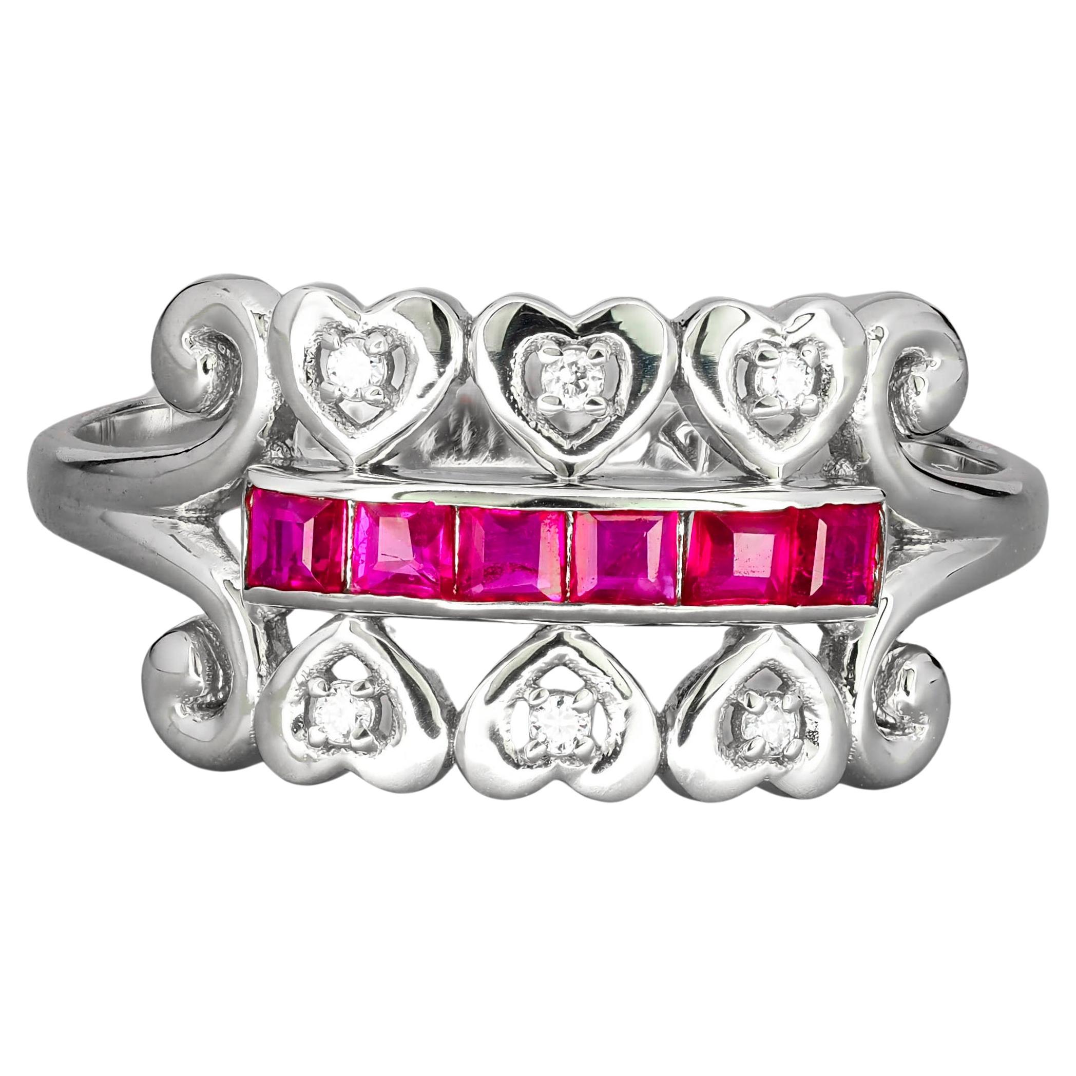 Red princess ruby gemstone 14k gold ring. For Sale