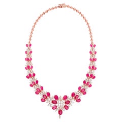 Red Processed Gemstone Choker Necklace Pave Diamond 14K Rose Gold Fine Jewelry