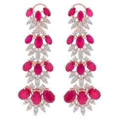 Orecchini pendenti con pietra rossa lavorata Diamante Oro rosa 14 carati Gioielli di pregio