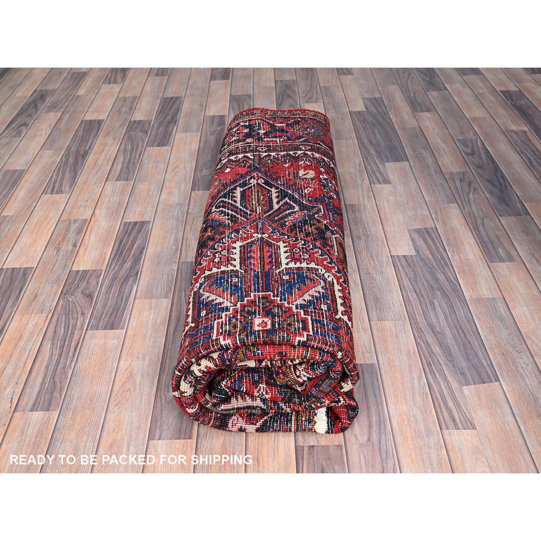 Red Professionally Cleaned Wool Evenly Worn Old Persian Heriz Hand Knotted Rug For Sale 4