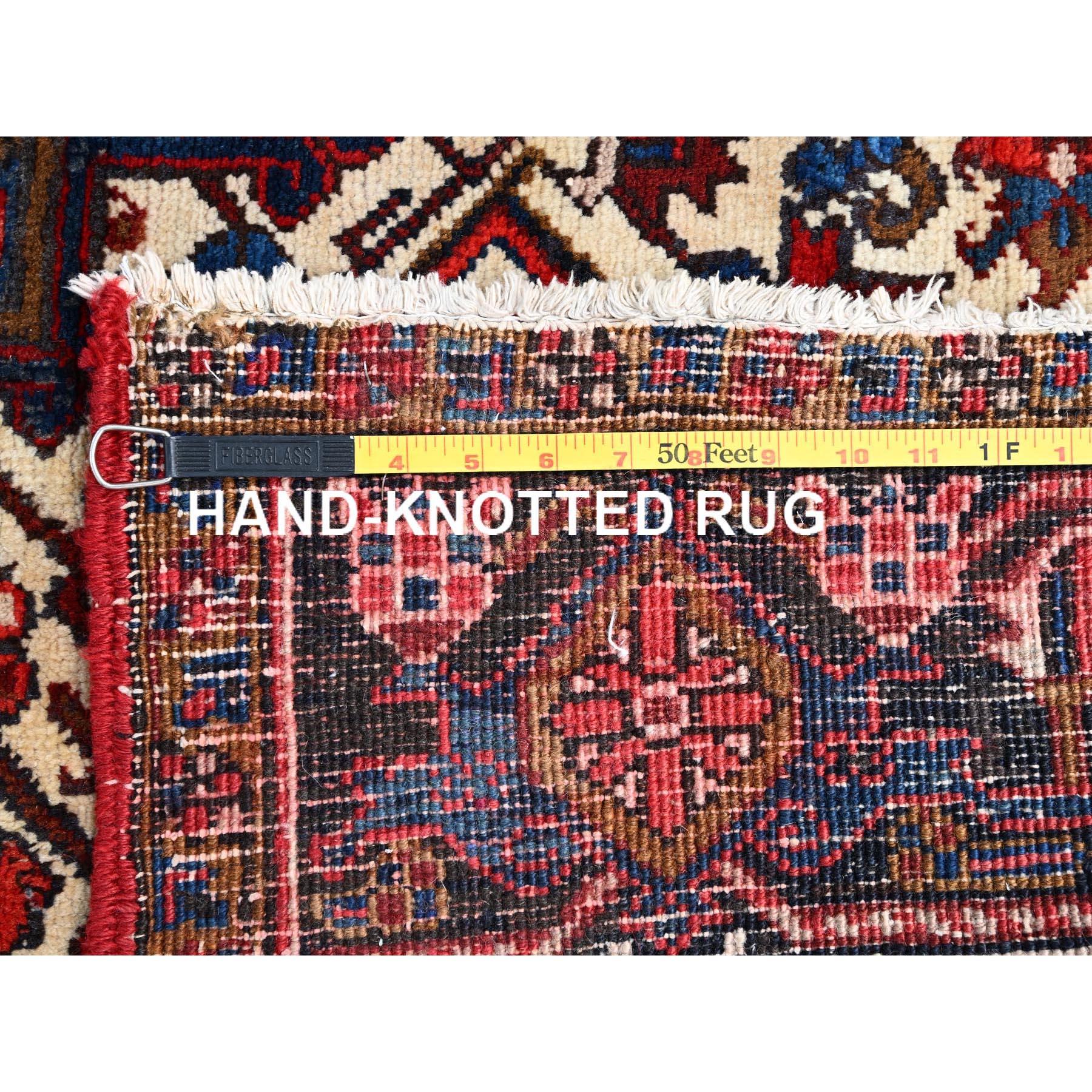 Red Professionally Cleaned Wool Evenly Worn Old Persian Heriz Hand Knotted Rug For Sale 6