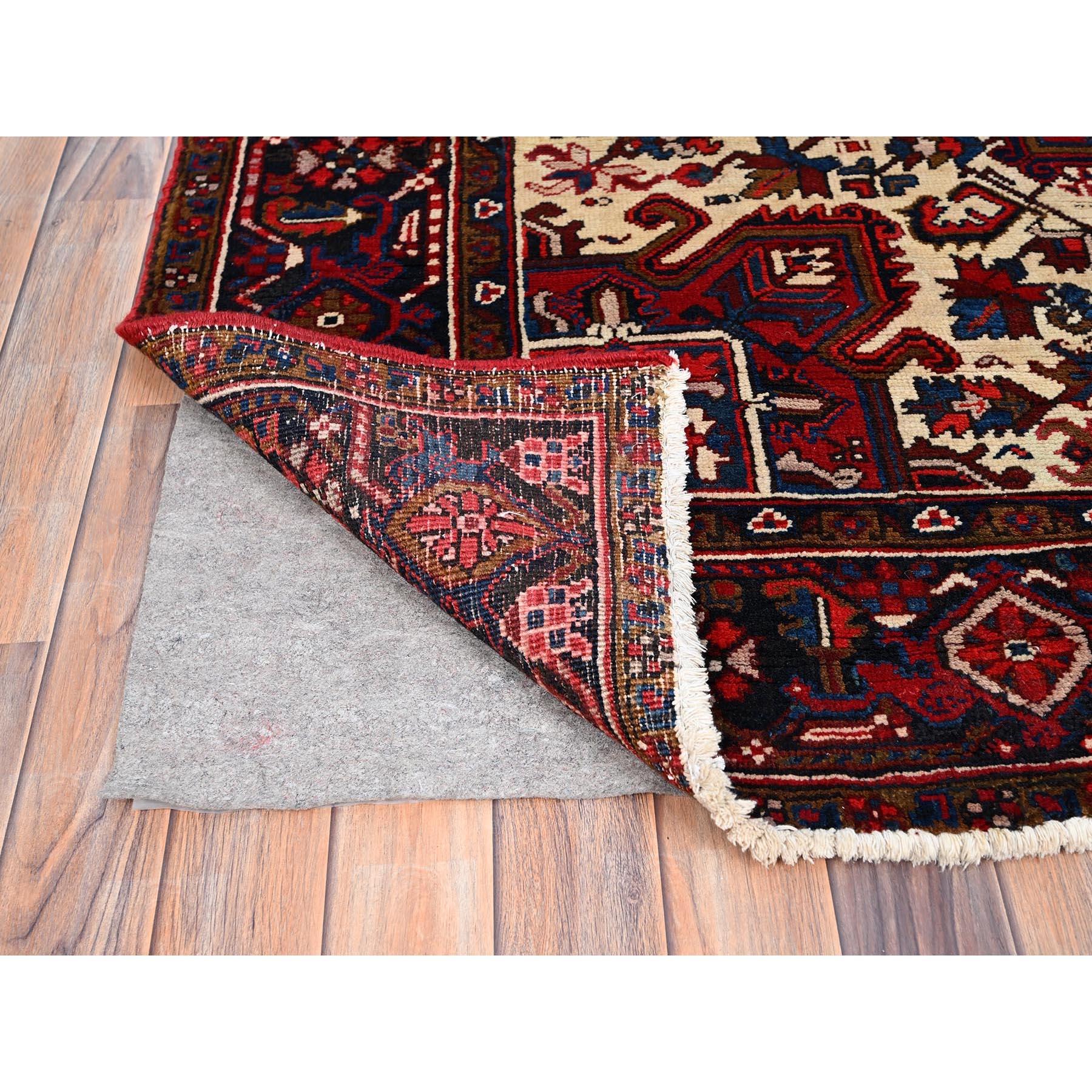 Red Professionally Cleaned Wool Evenly Worn Old Persian Heriz Hand Knotted Rug In Good Condition For Sale In Carlstadt, NJ