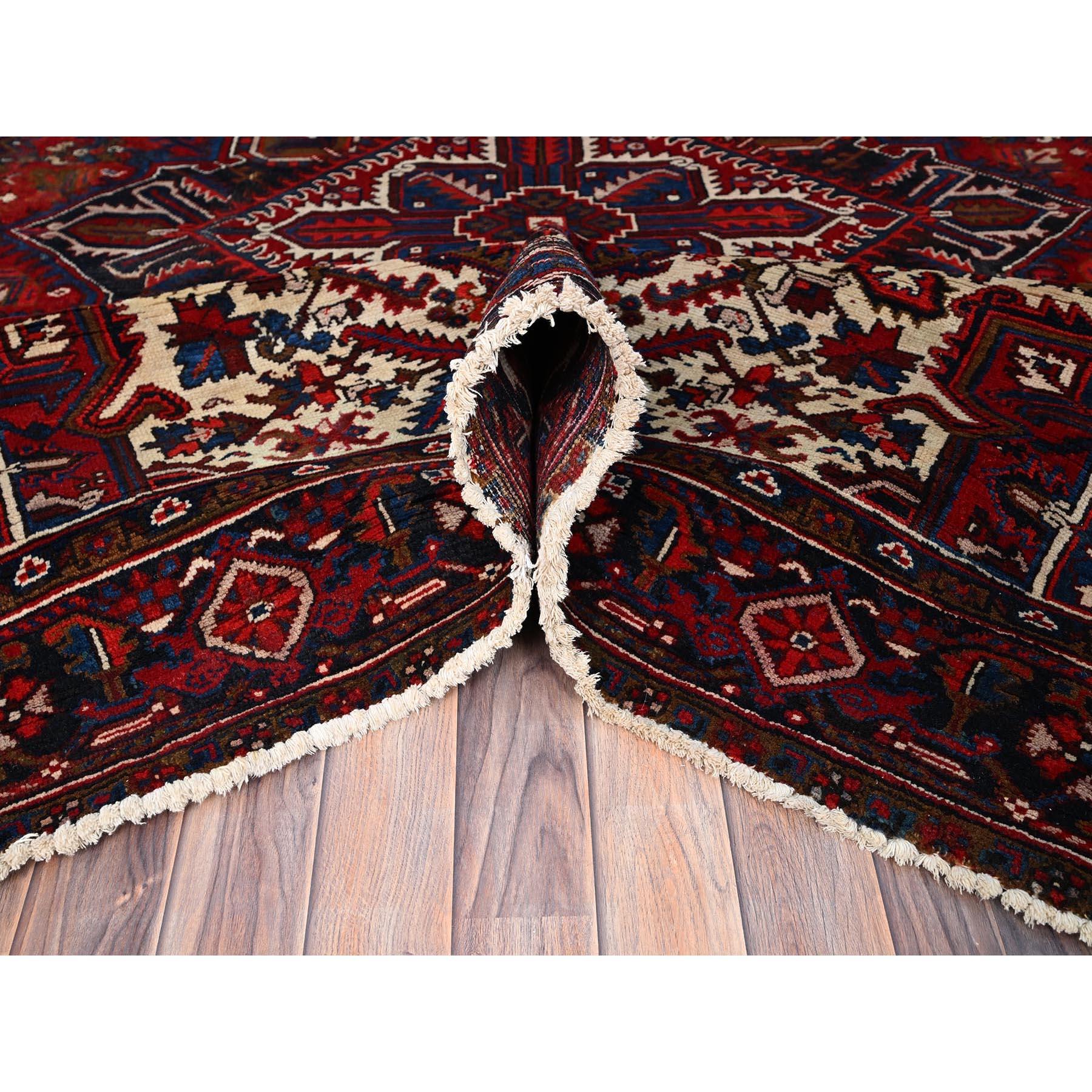 Mid-20th Century Red Professionally Cleaned Wool Evenly Worn Old Persian Heriz Hand Knotted Rug For Sale