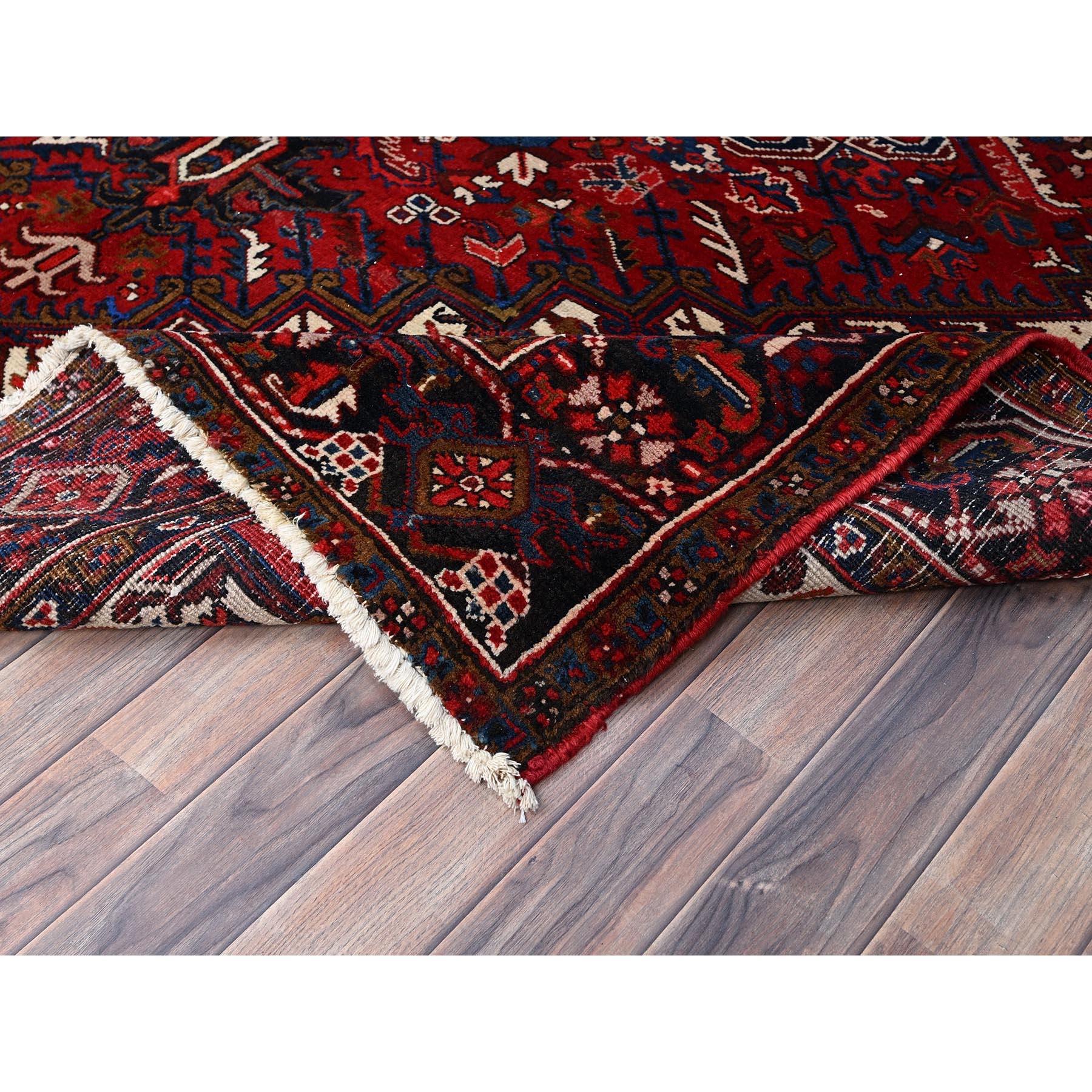 Red Professionally Cleaned Wool Evenly Worn Old Persian Heriz Hand Knotted Rug For Sale 1