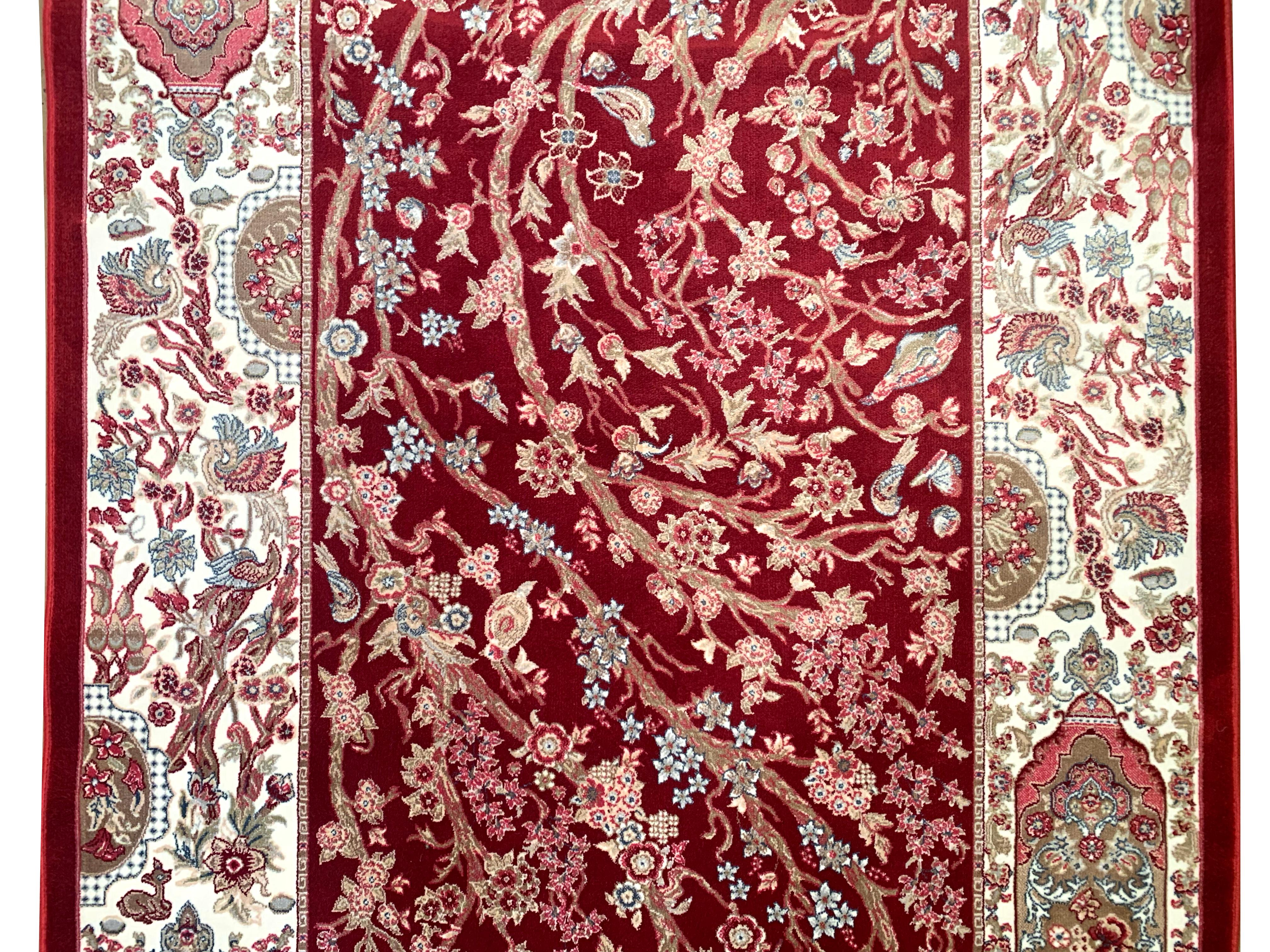 Roter türkischer Teppich aus reiner Seide, 1000 KPSI (Maschinell gefertigt) im Angebot