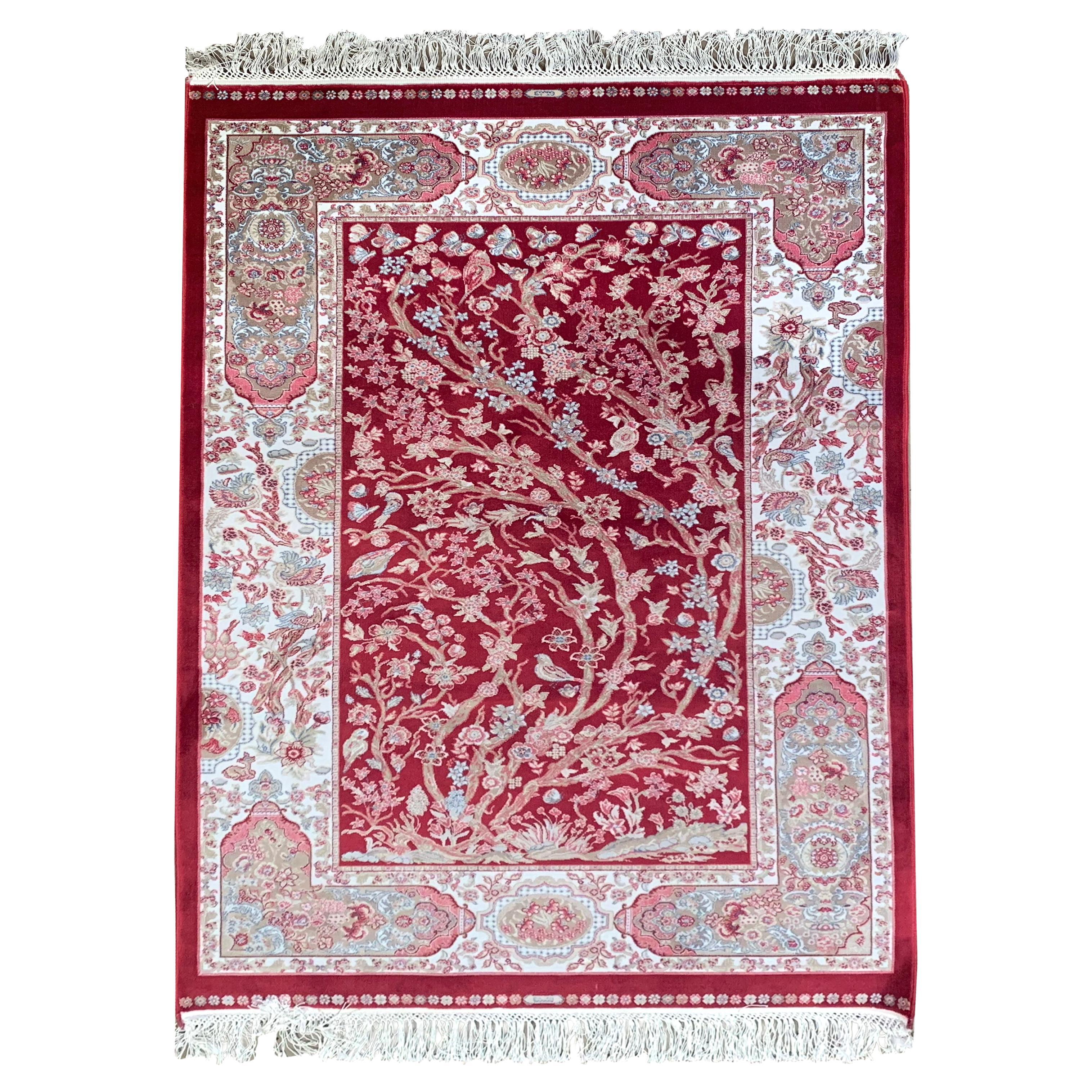 Red Pure Silk Turkish Rug, 1000 KPSI For Sale