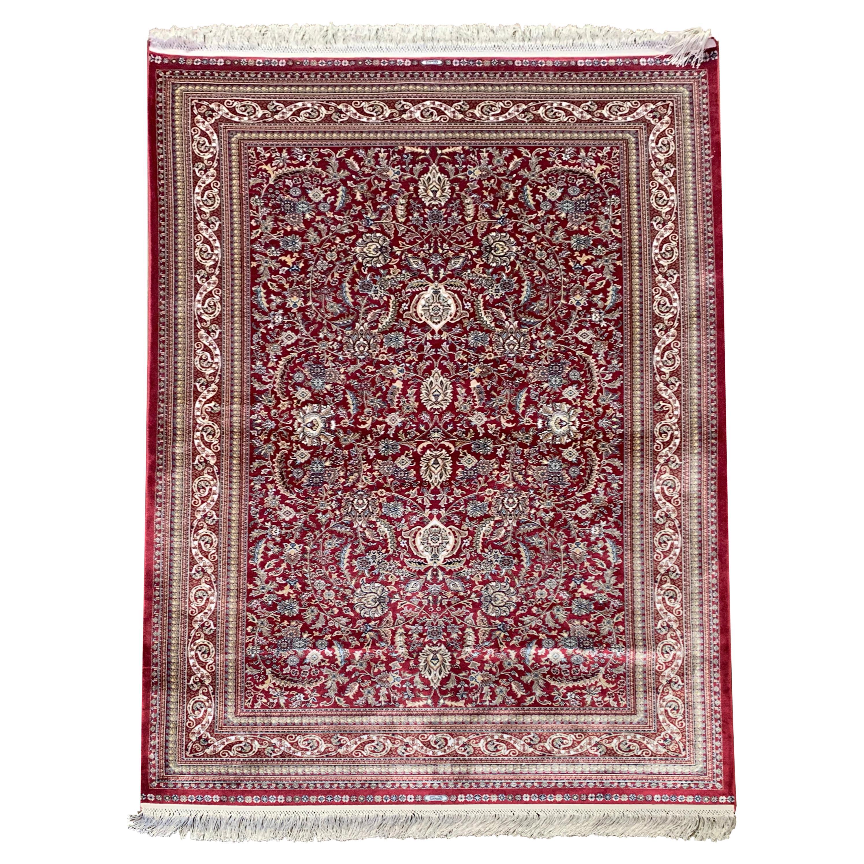 Red Pure Silk Turkish Rug, 1000 KPSI For Sale