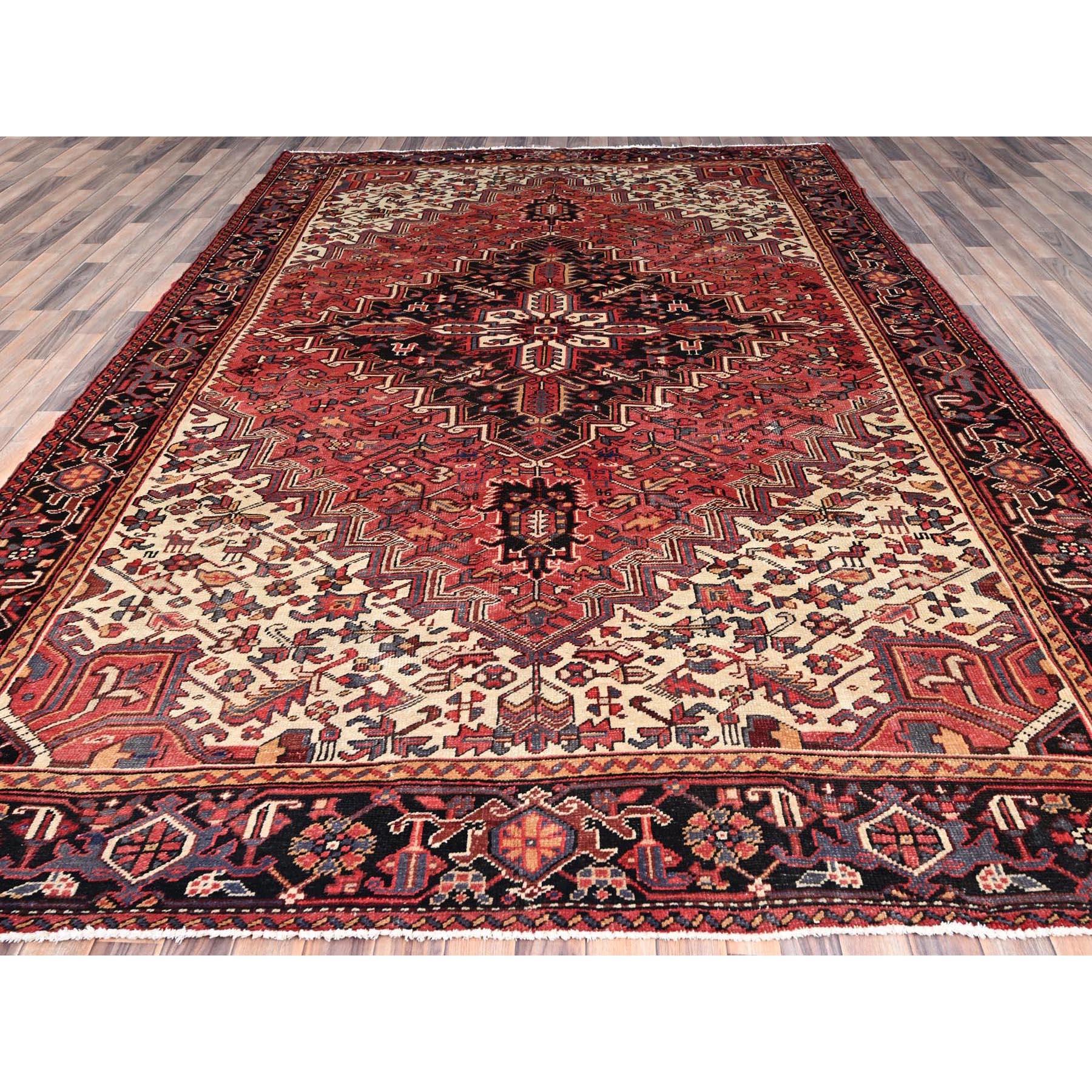 Hand-Knotted Red Pure Wool Hand Knotted Persian Vintage Heriz Excellent Cond Oriental Rug For Sale