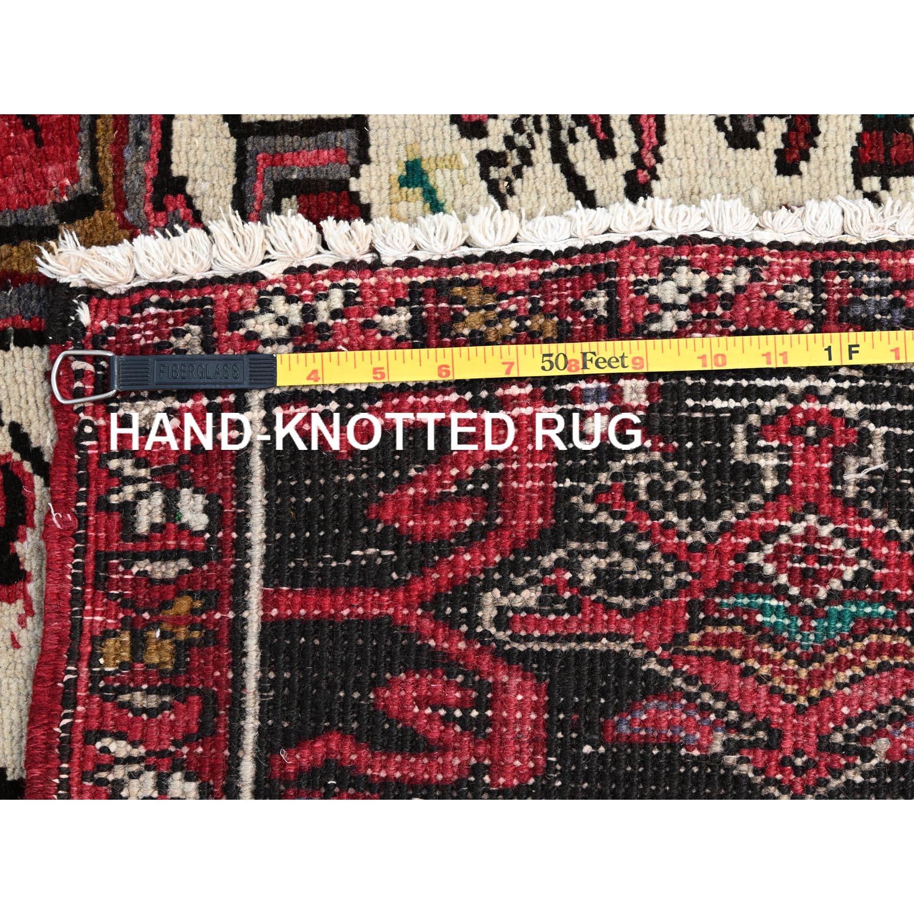 Red Pure Wool Hand Knotted Vintage Bohemian Persian Heriz Rustic Feel Clean Rug For Sale 7