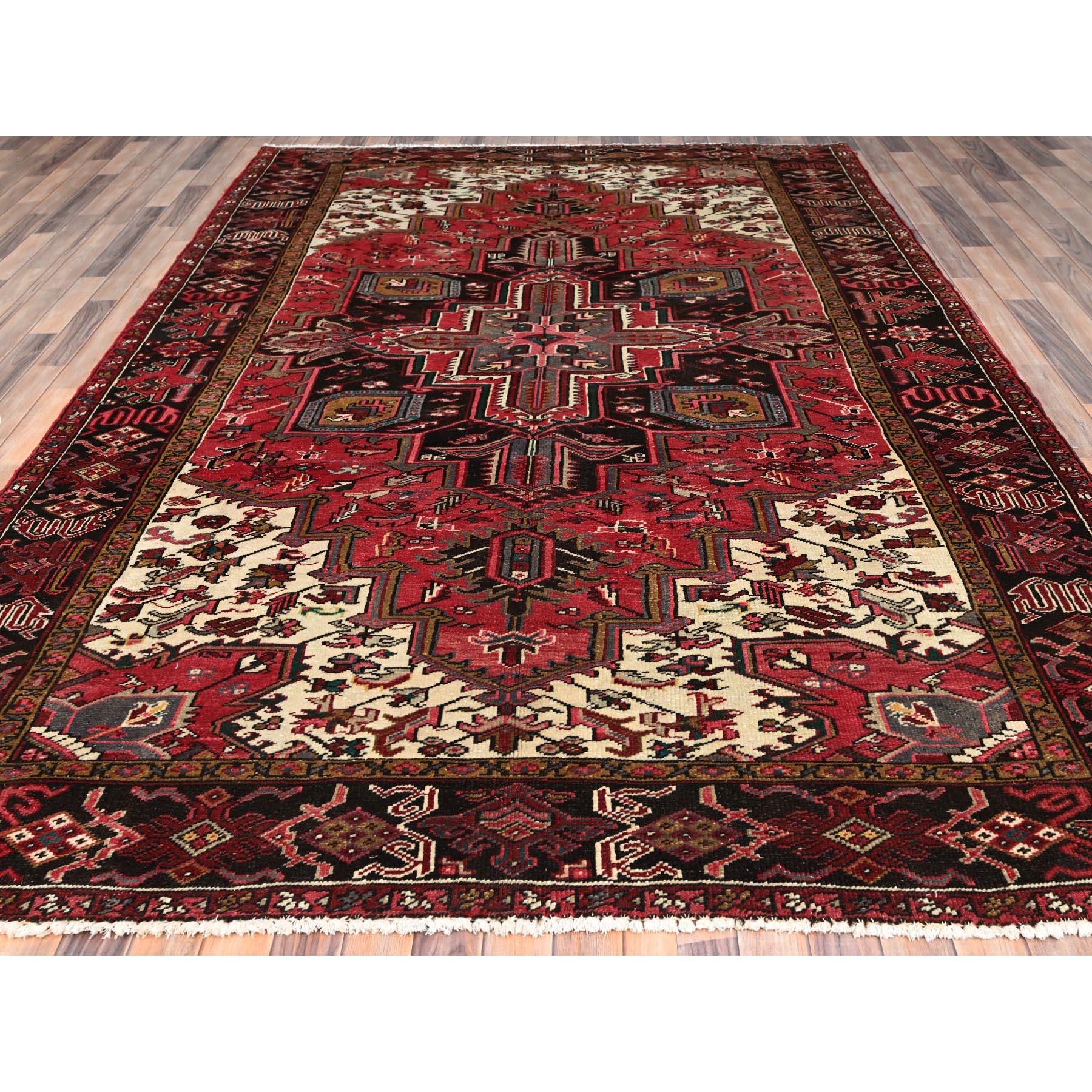 Hand-Knotted Red Pure Wool Hand Knotted Vintage Bohemian Persian Heriz Rustic Feel Clean Rug For Sale