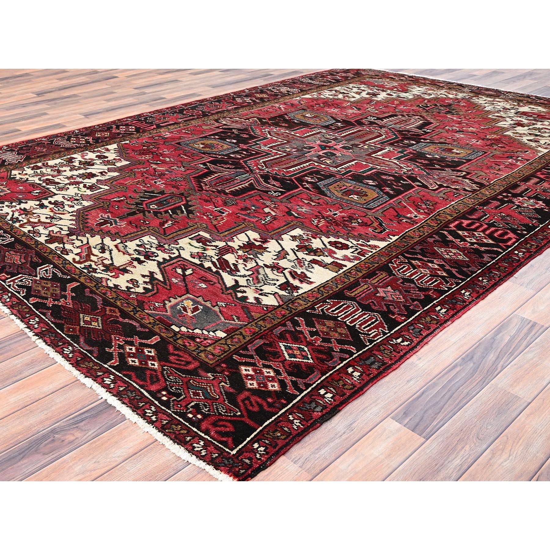 Red Pure Wool Hand Knotted Vintage Bohemian Persian Heriz Rustic Feel Clean Rug In Good Condition For Sale In Carlstadt, NJ