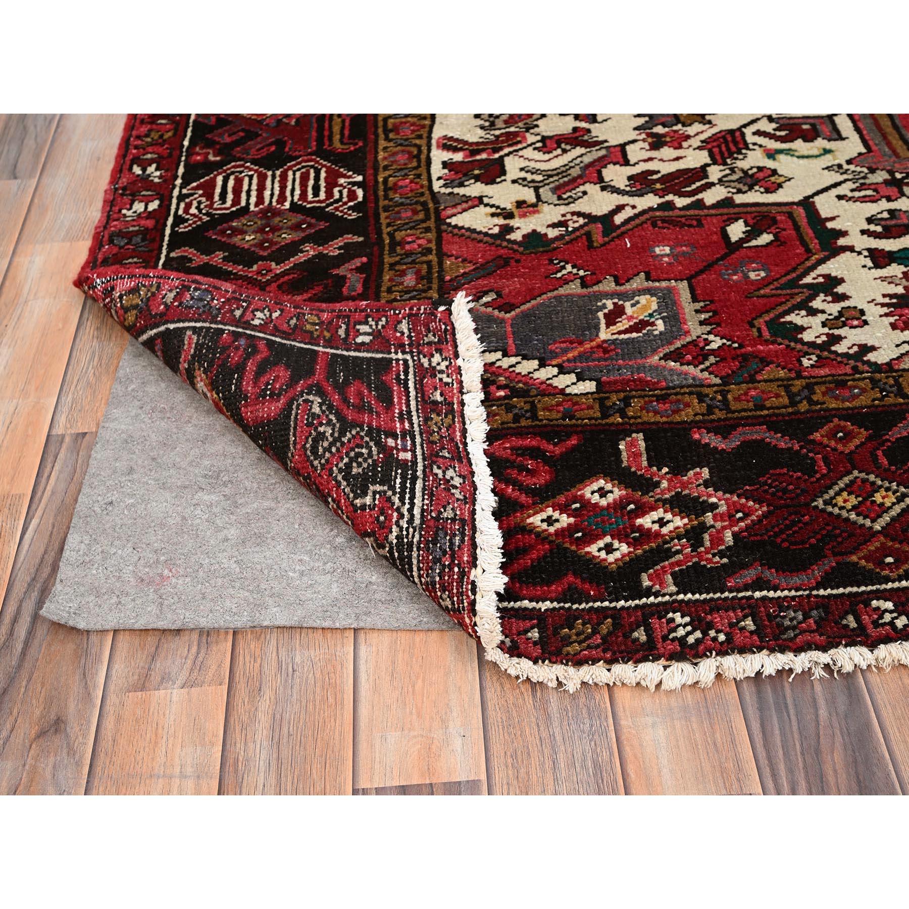 Mid-20th Century Red Pure Wool Hand Knotted Vintage Bohemian Persian Heriz Rustic Feel Clean Rug For Sale