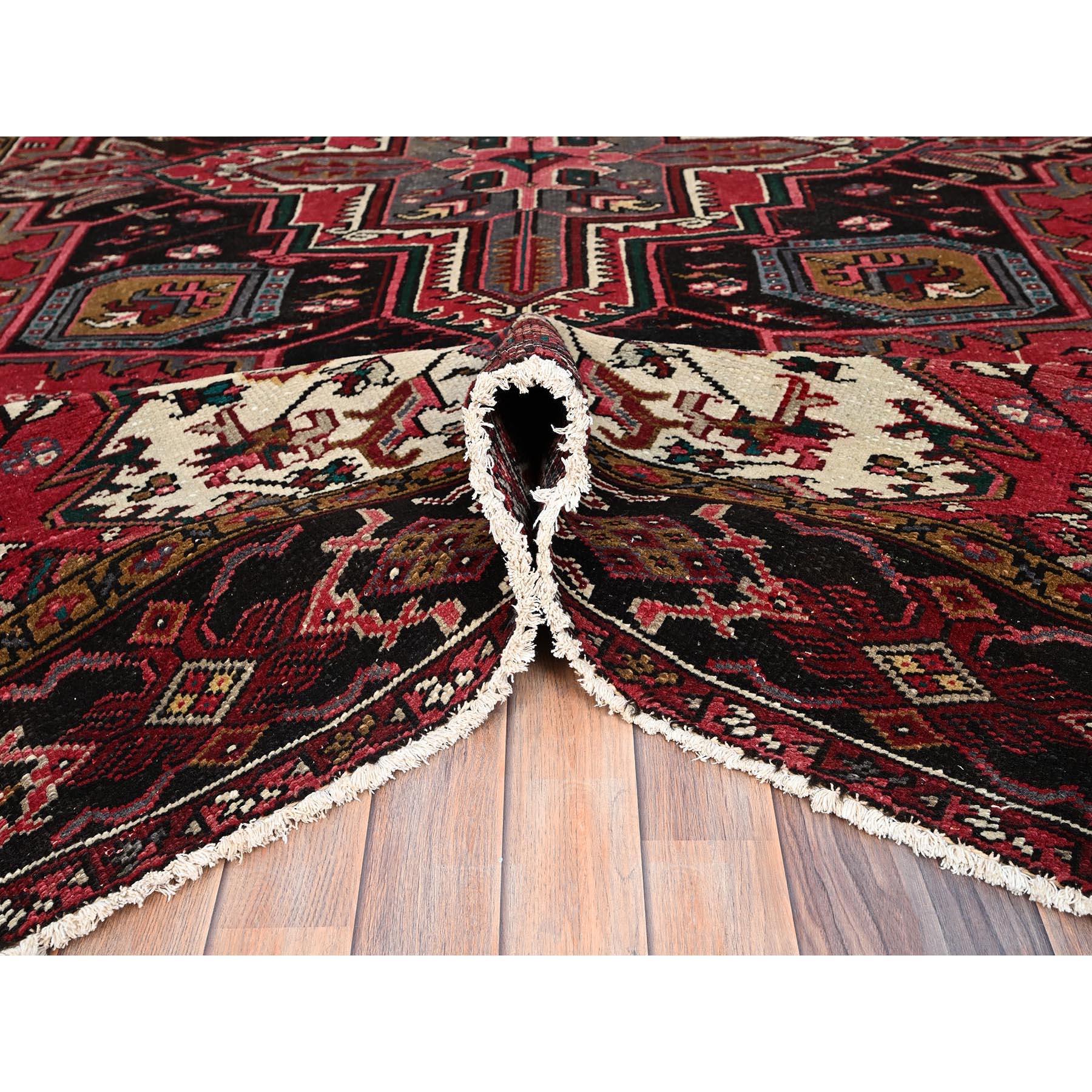 Red Pure Wool Hand Knotted Vintage Bohemian Persian Heriz Rustic Feel Clean Rug For Sale 1