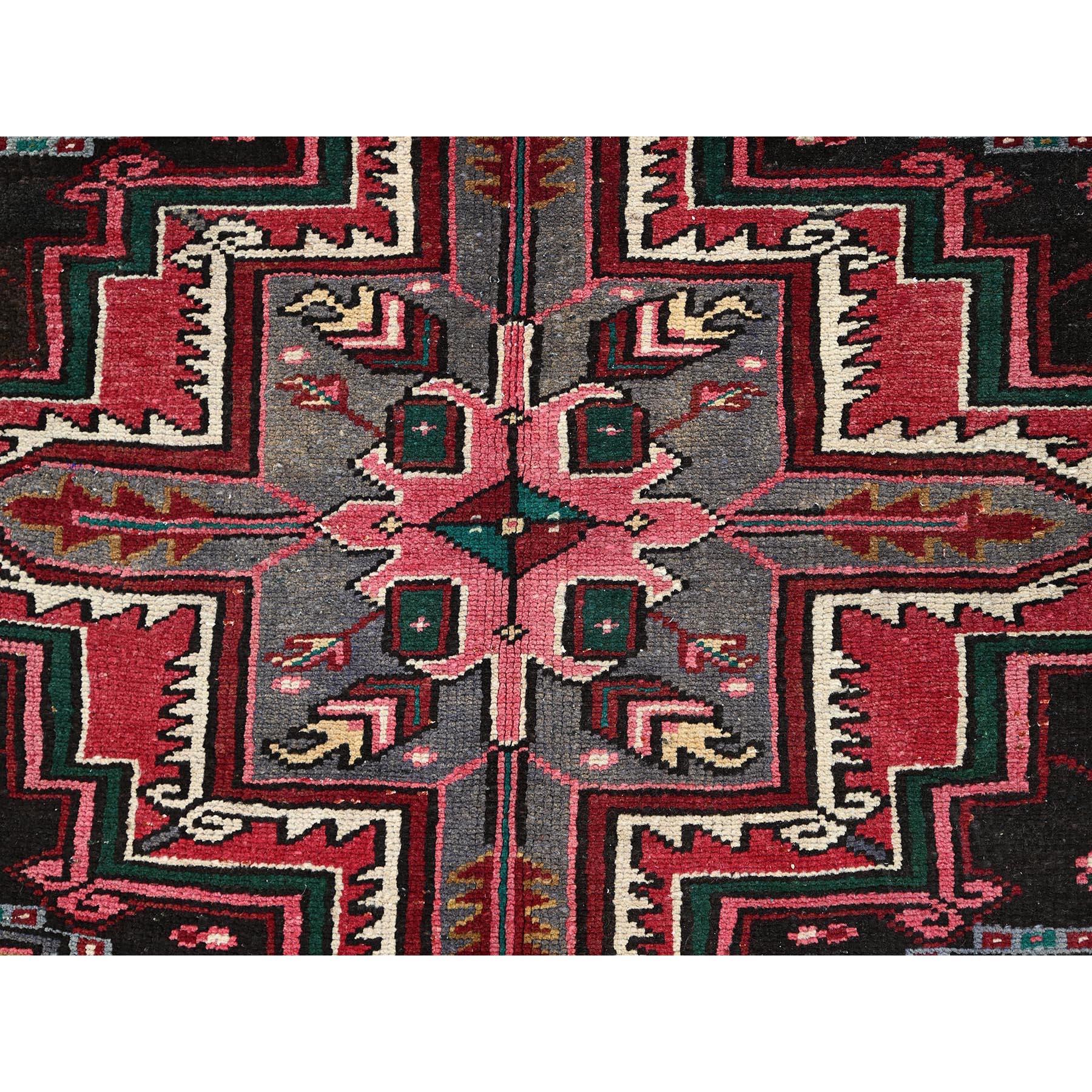 Red Pure Wool Hand Knotted Vintage Bohemian Persian Heriz Rustic Feel Clean Rug For Sale 4