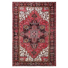 Red Pure Wool Hand Knotted Retro Bohemian Persian Heriz Rustic Feel Clean Rug