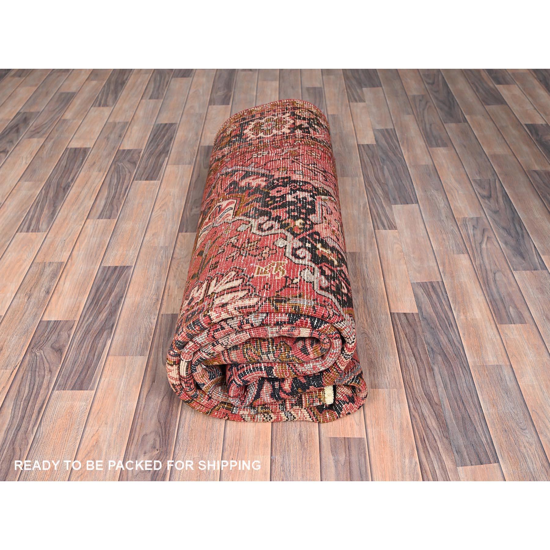 Red Pure Wool Hand Knotted Vintage Bohemian Persian Heriz Rustic Look Clean Rug For Sale 5