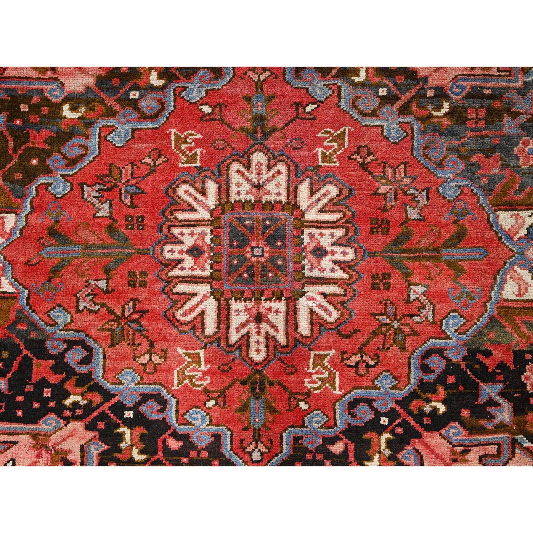 Red Pure Wool Hand Knotted Vintage Bohemian Persian Heriz Rustic Look Clean Rug For Sale 4