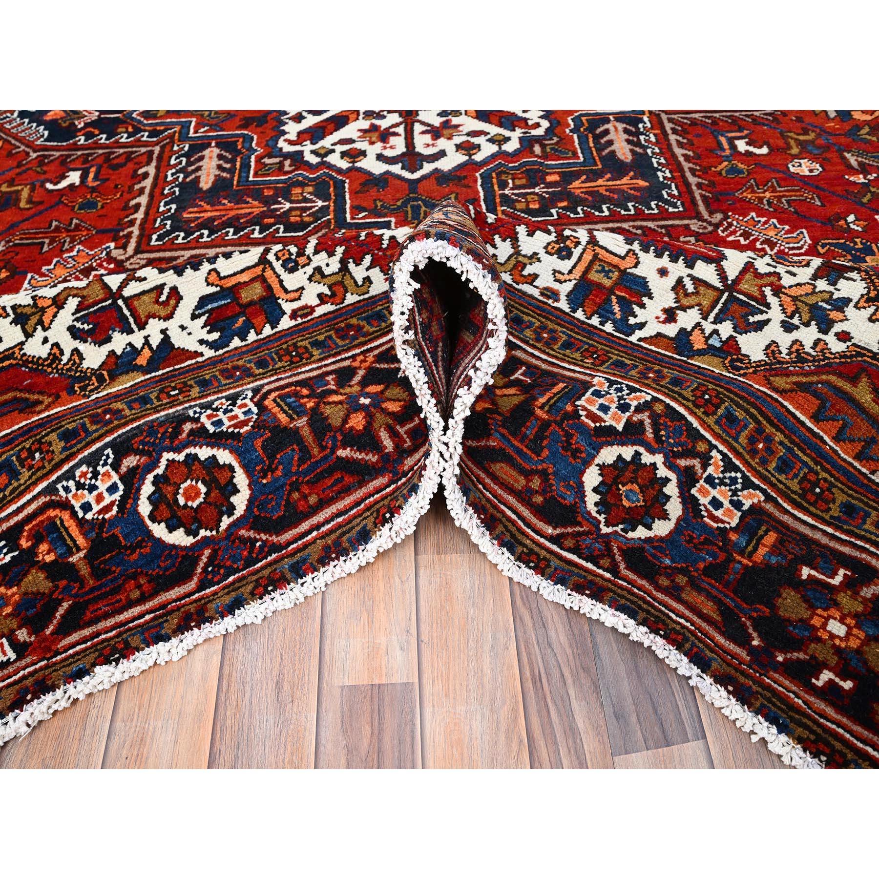 Mid-20th Century Red Pure Wool Hand Knotted Vintage Persian Heriz Rustic Feel Evenly Worn Rug For Sale
